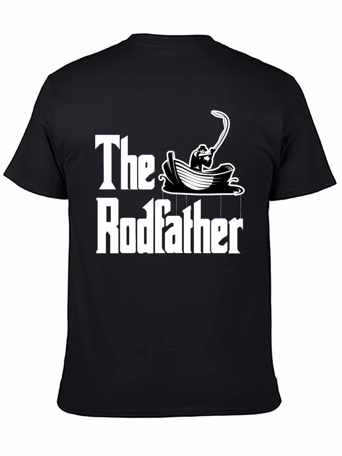 Black The Rodfather T-Shirt Fishing Design view 4