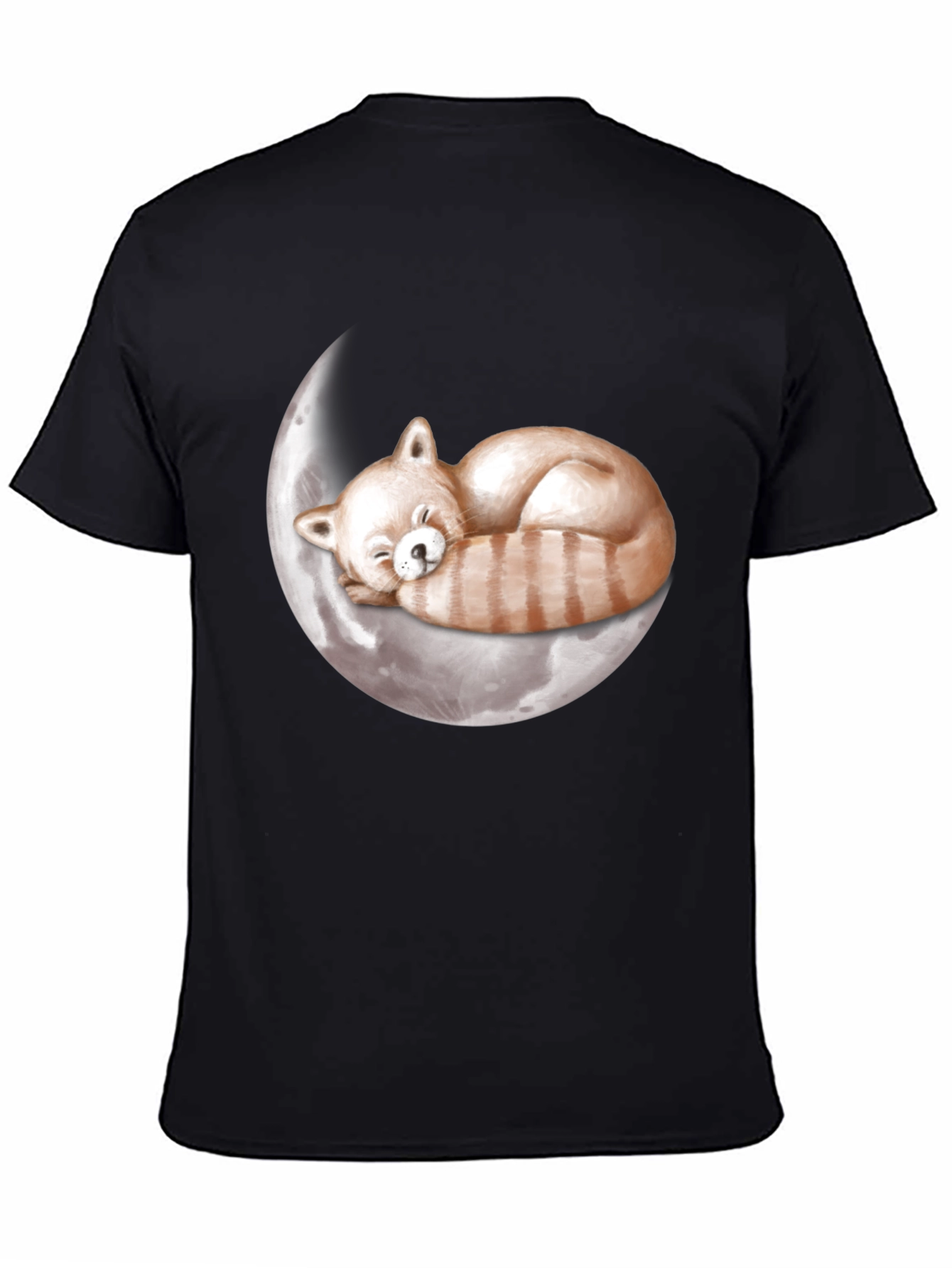 Black Red Panda Moon Sleep T-Shirt view 4