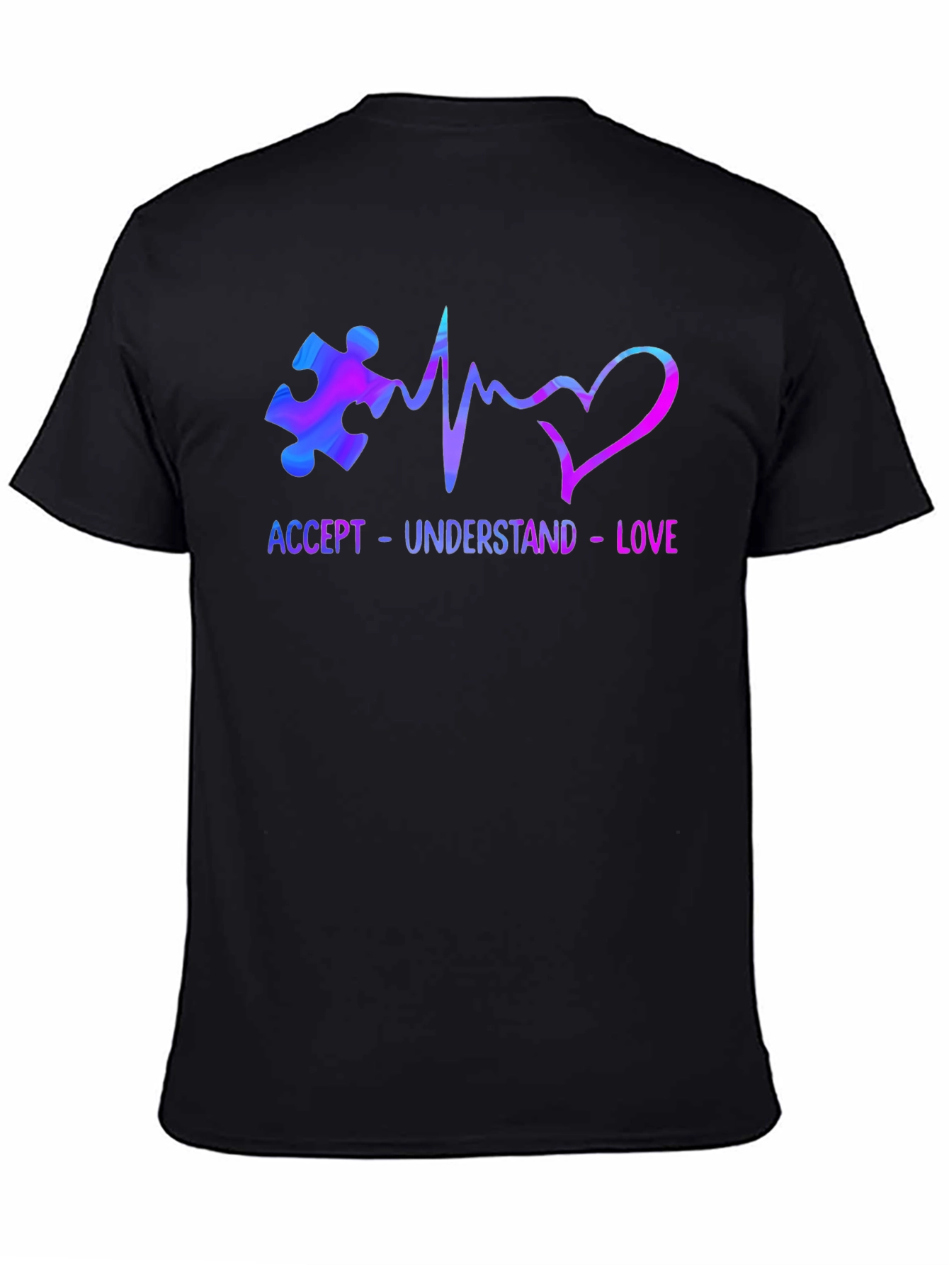Black Accept Understand Love Autism Awareness T-Shirt view 4
