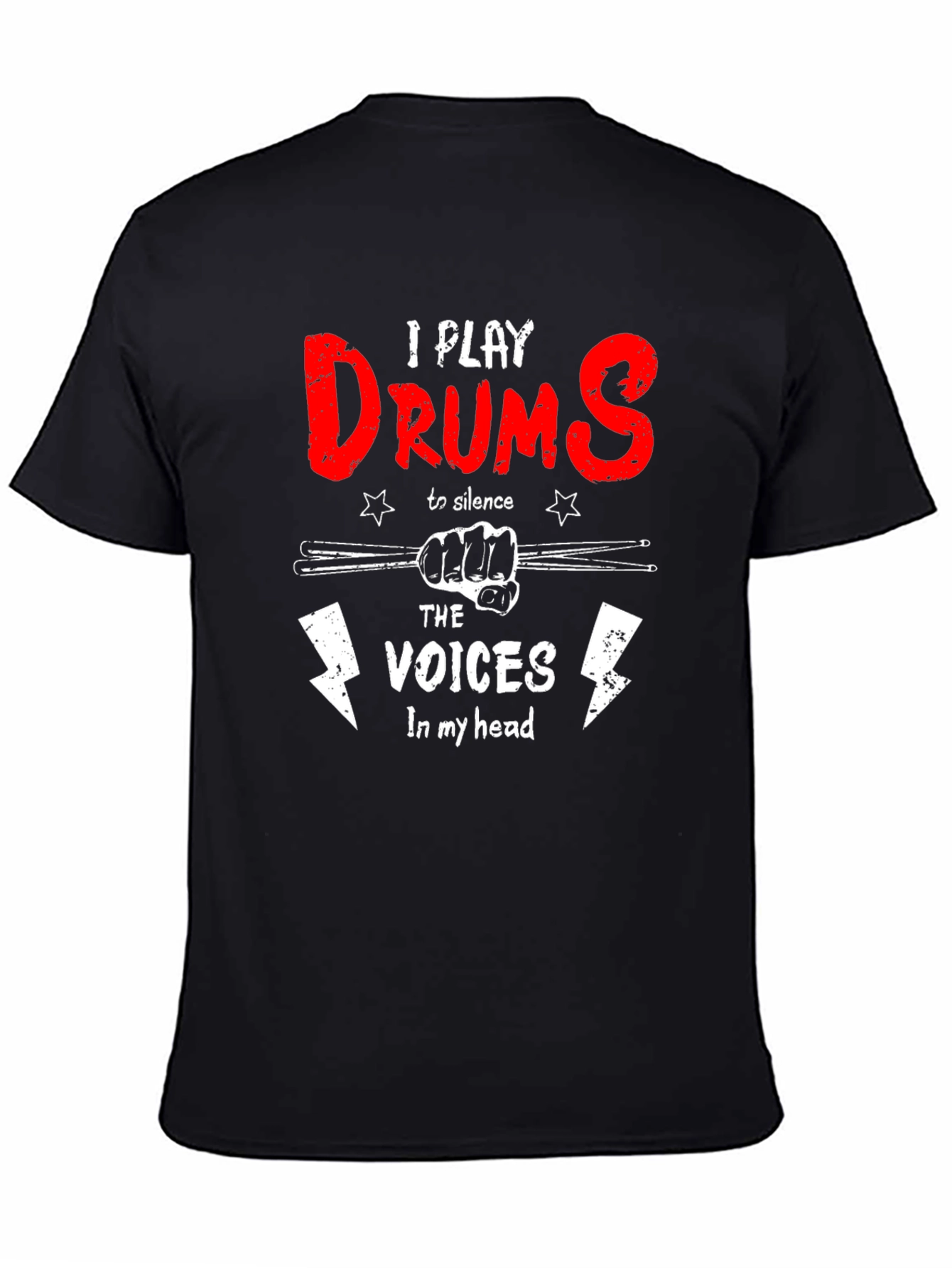 Black Drummer Humor T-Shirt - I Play Drums to Silence Voices view 4