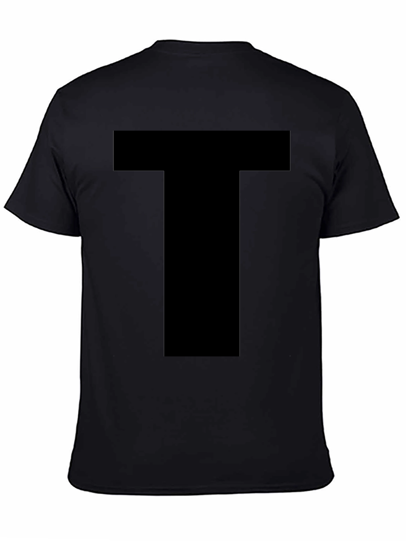 Black Men's Basic Black T-Shirt with Bold "T" Design view 4
