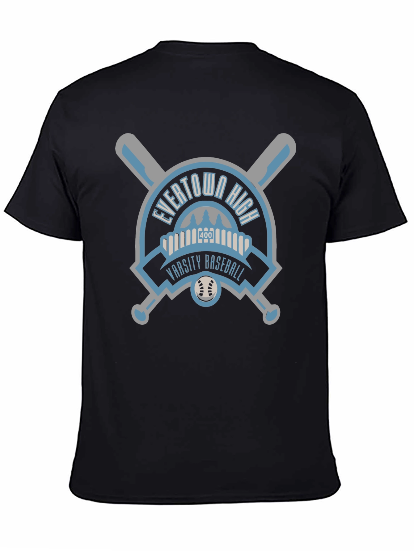 Black Evertown High Varsity Baseball Black T-Shirt view 4