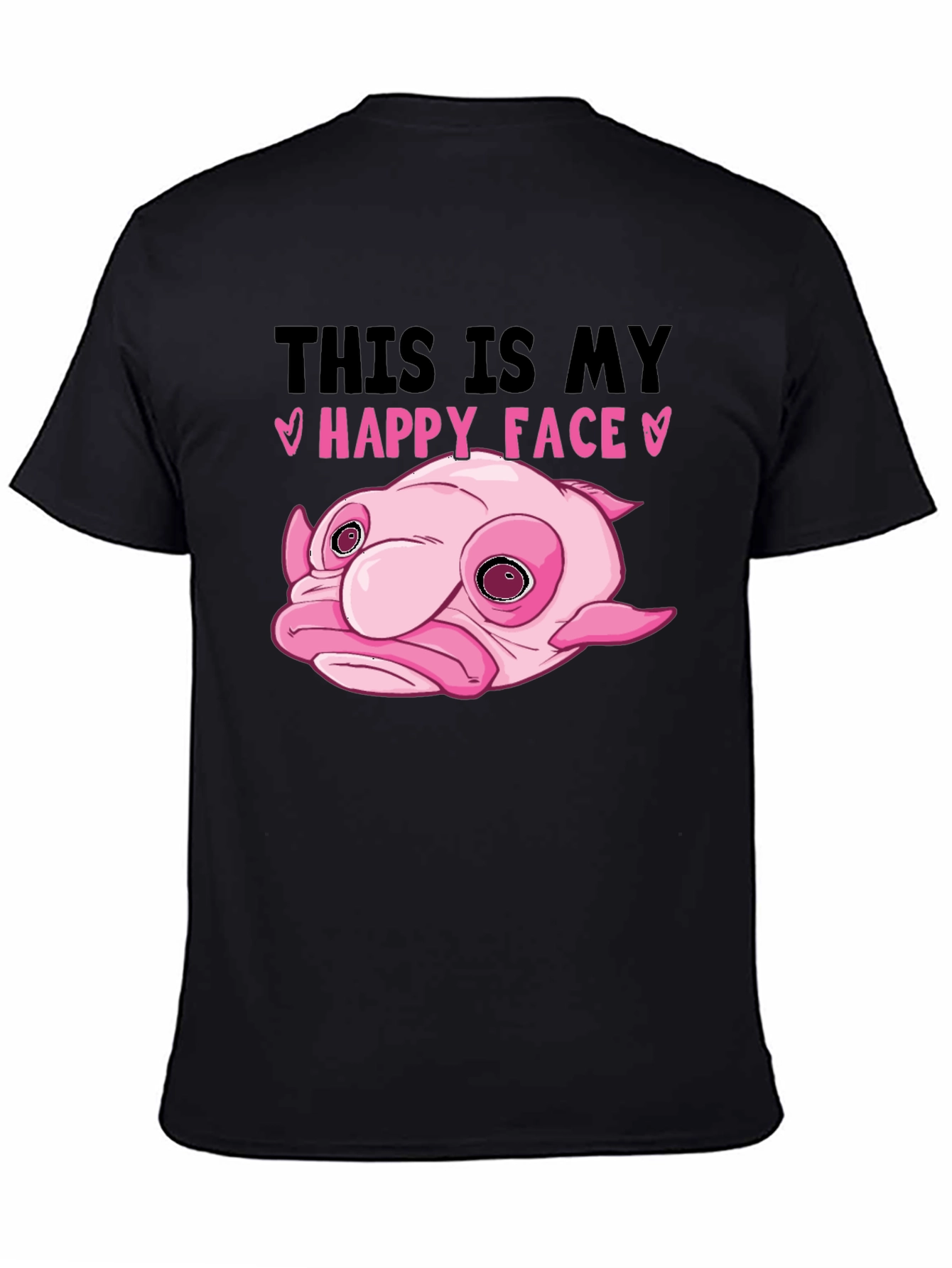 Black Blobfish Happy Face Black T-Shirt view 4