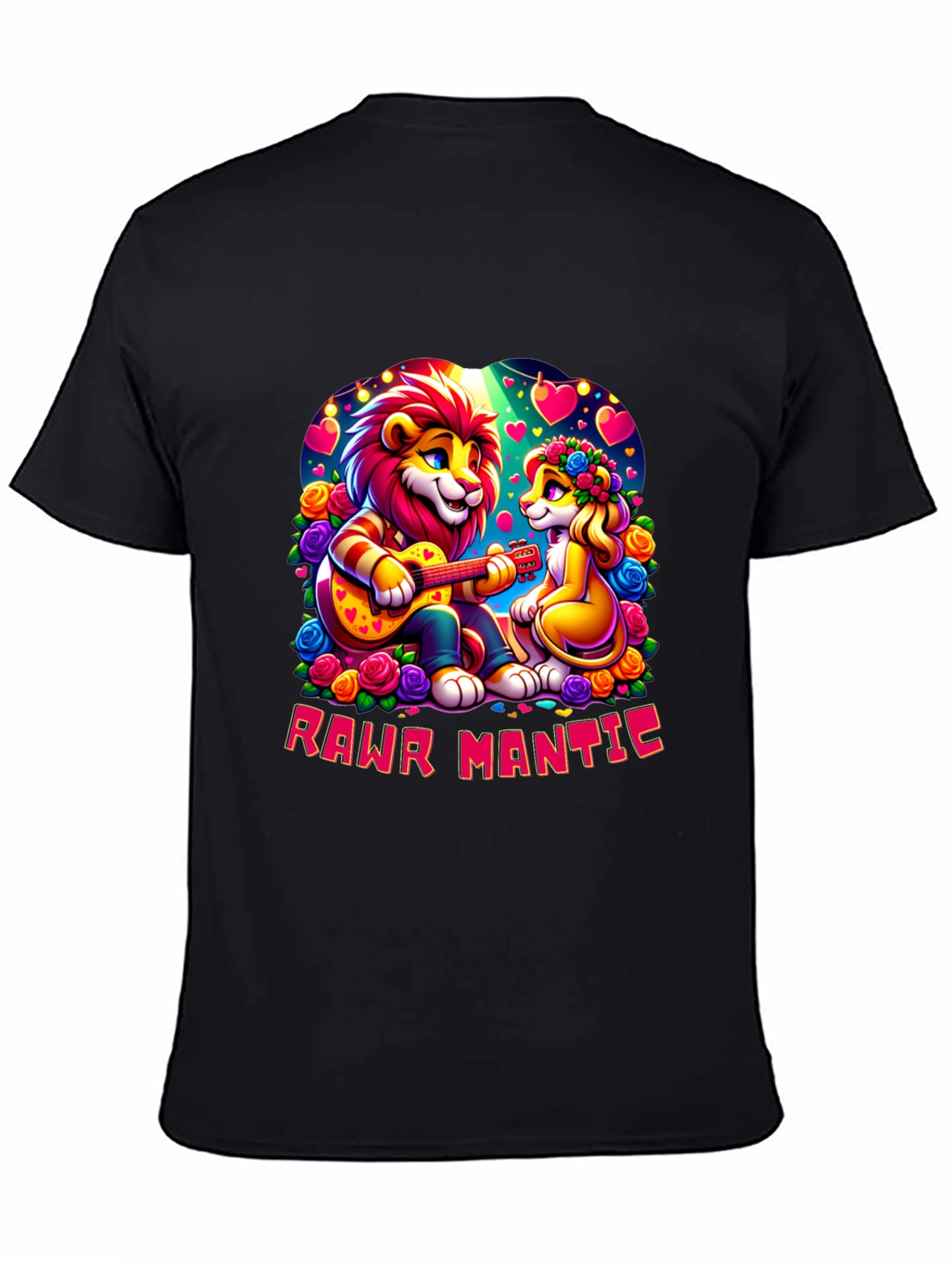 Black Rawr Mantic Lion Couple Graphic Tee view 4