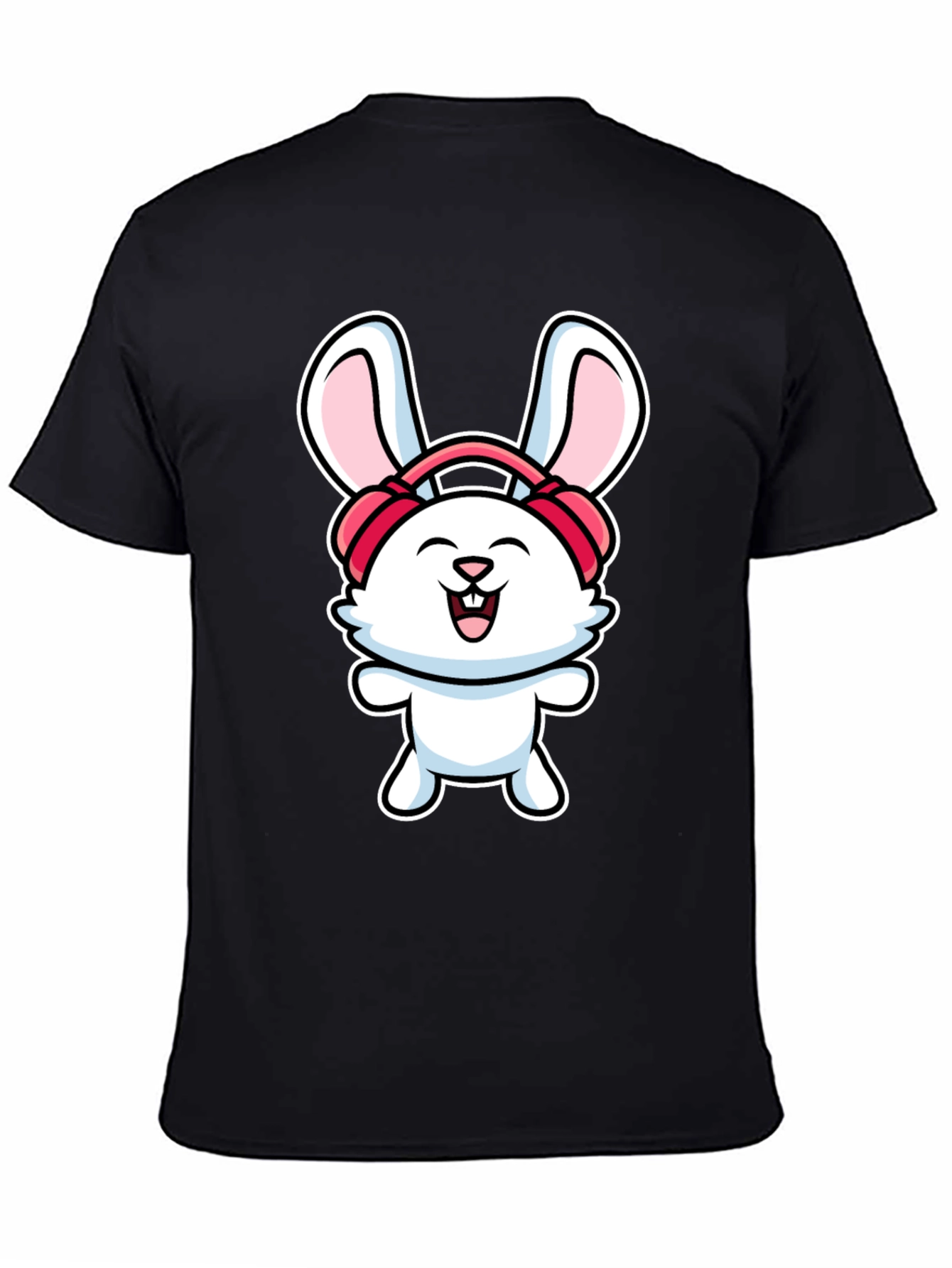 Black Bunny Headphones Graphic T-Shirt view 4