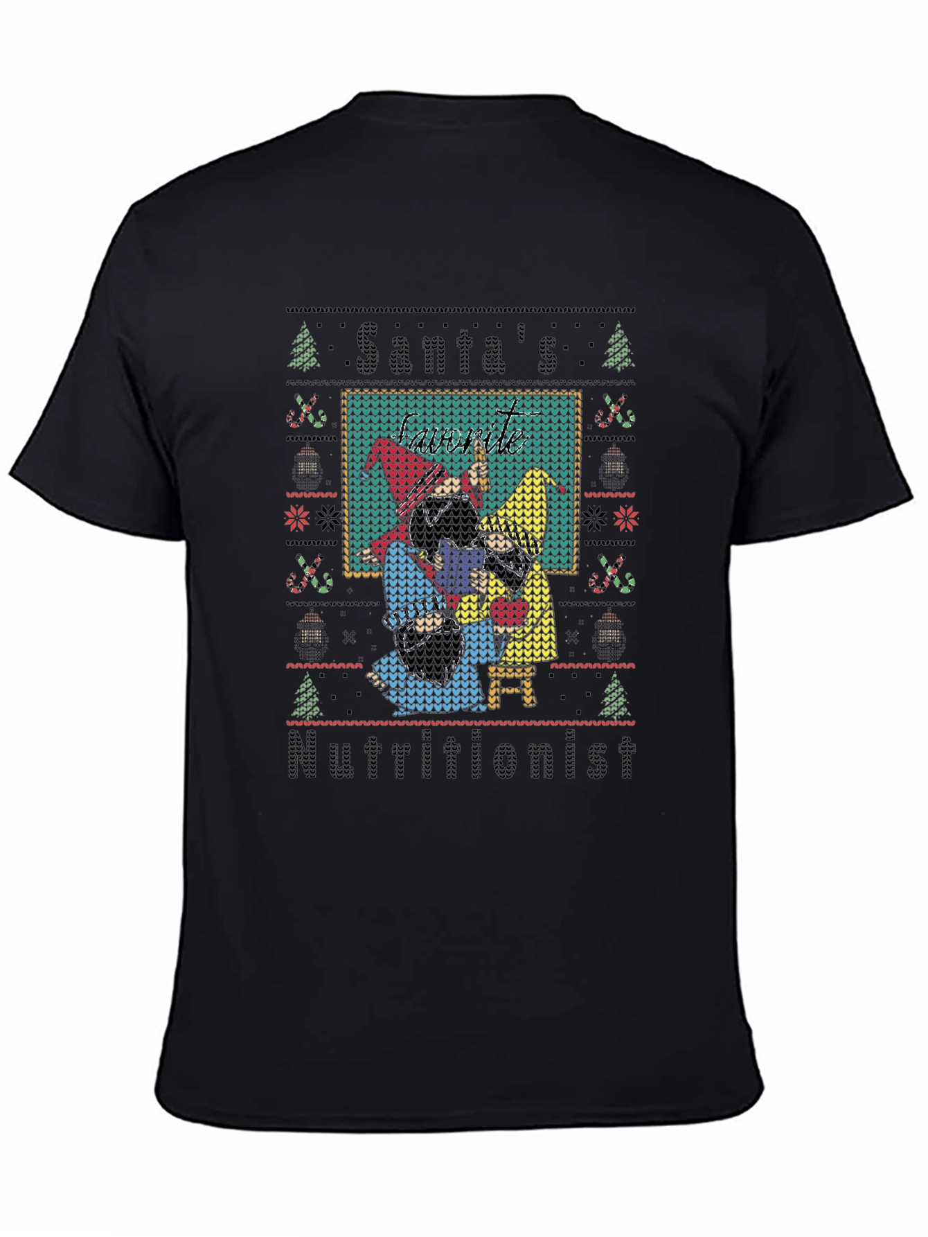Black Santa's Nutritionist Ugly Christmas Sweater T-Shirt view 4