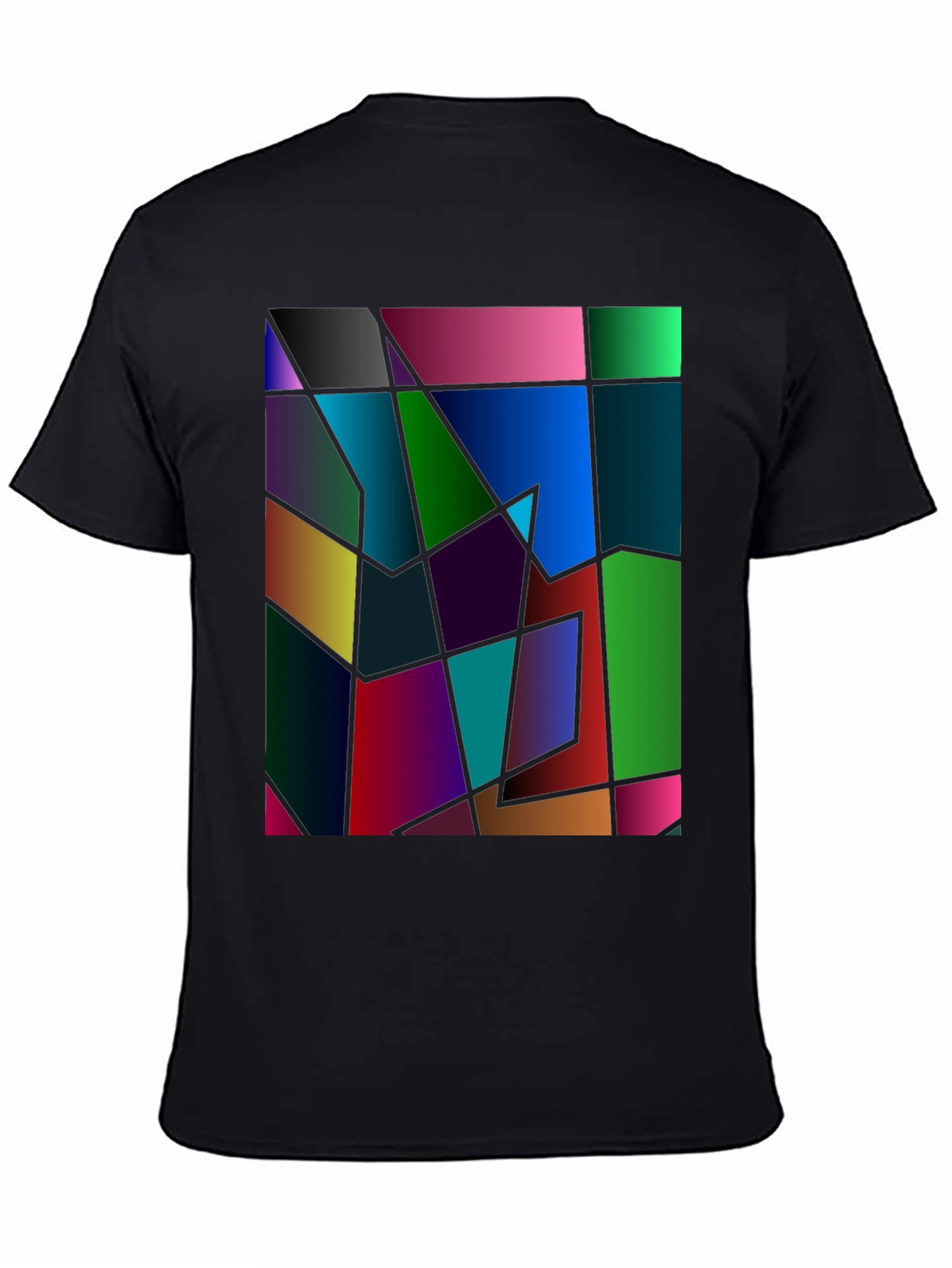 Black Abstract Geometric Print Black T-Shirt view 4