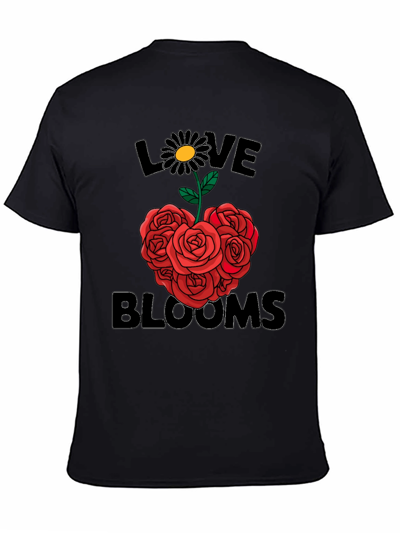 Black Love Blooms T-Shirt - Floral Heart Design view 4