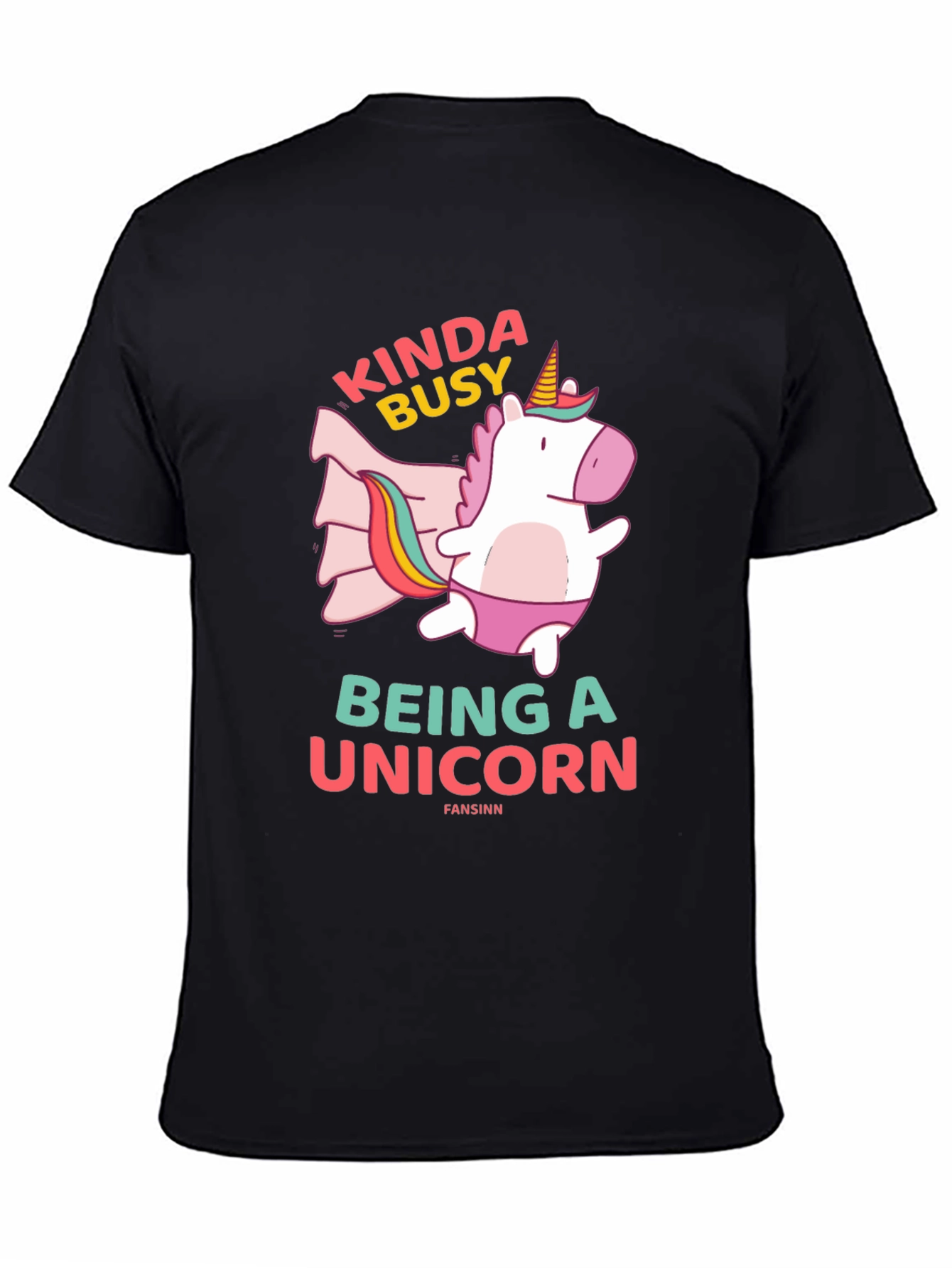 Black Kinda Busy Being A Unicorn Black T-Shirt view 4