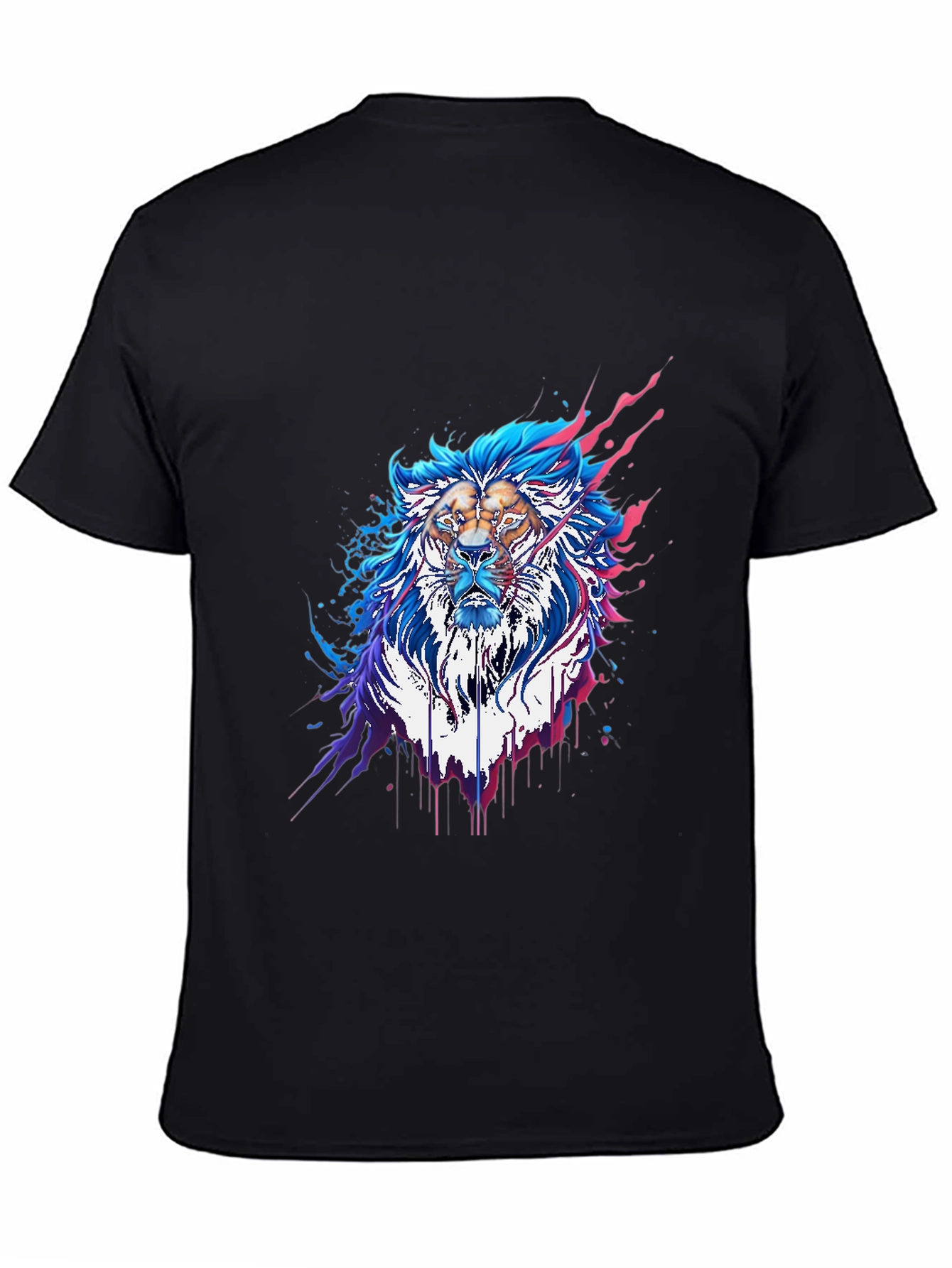 Black Abstract Lion Graphic Tee - Stylish Men's Black T-Shirt view 4