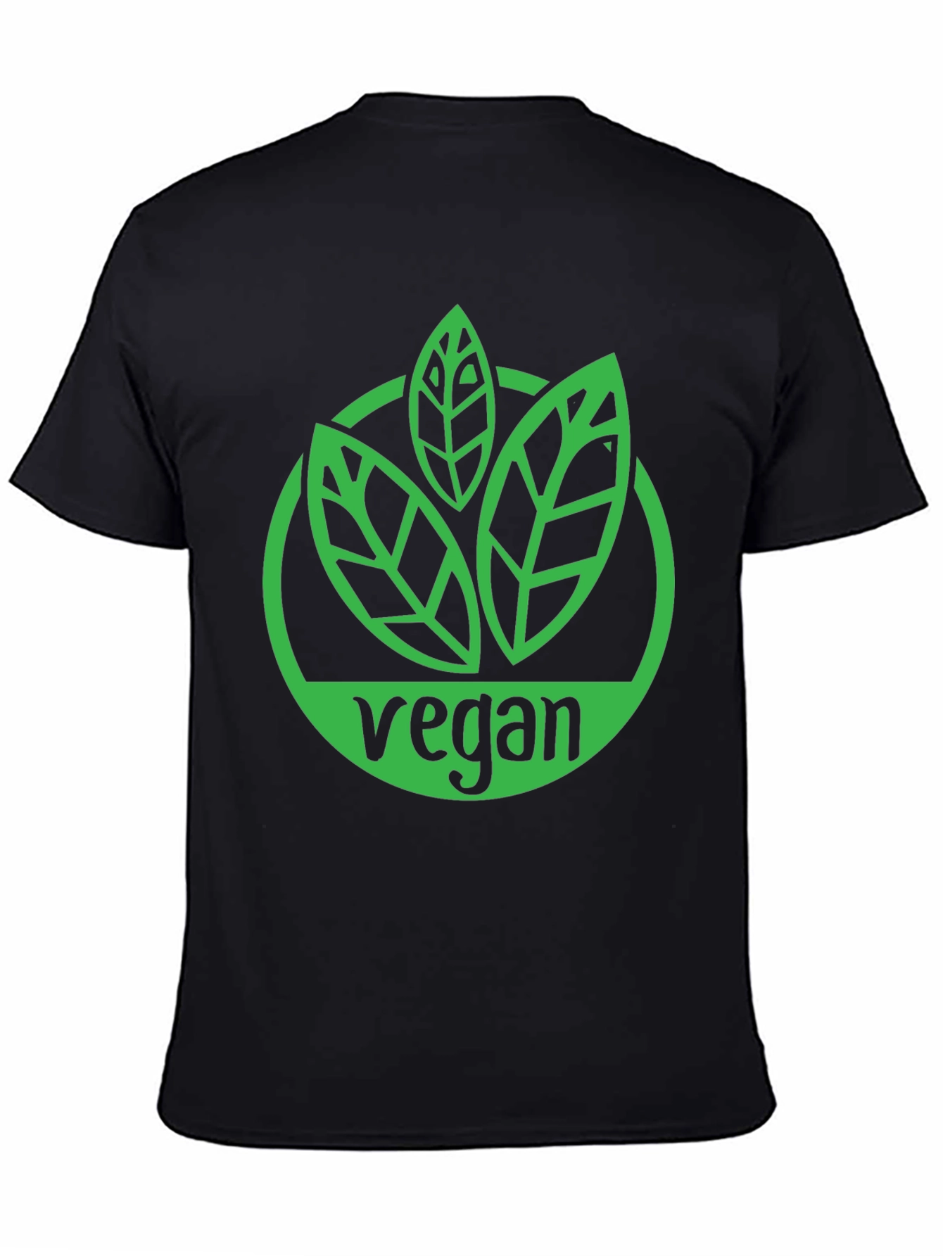 Black Vegan T-Shirt - Green Leaf Logo Black Tee view 4