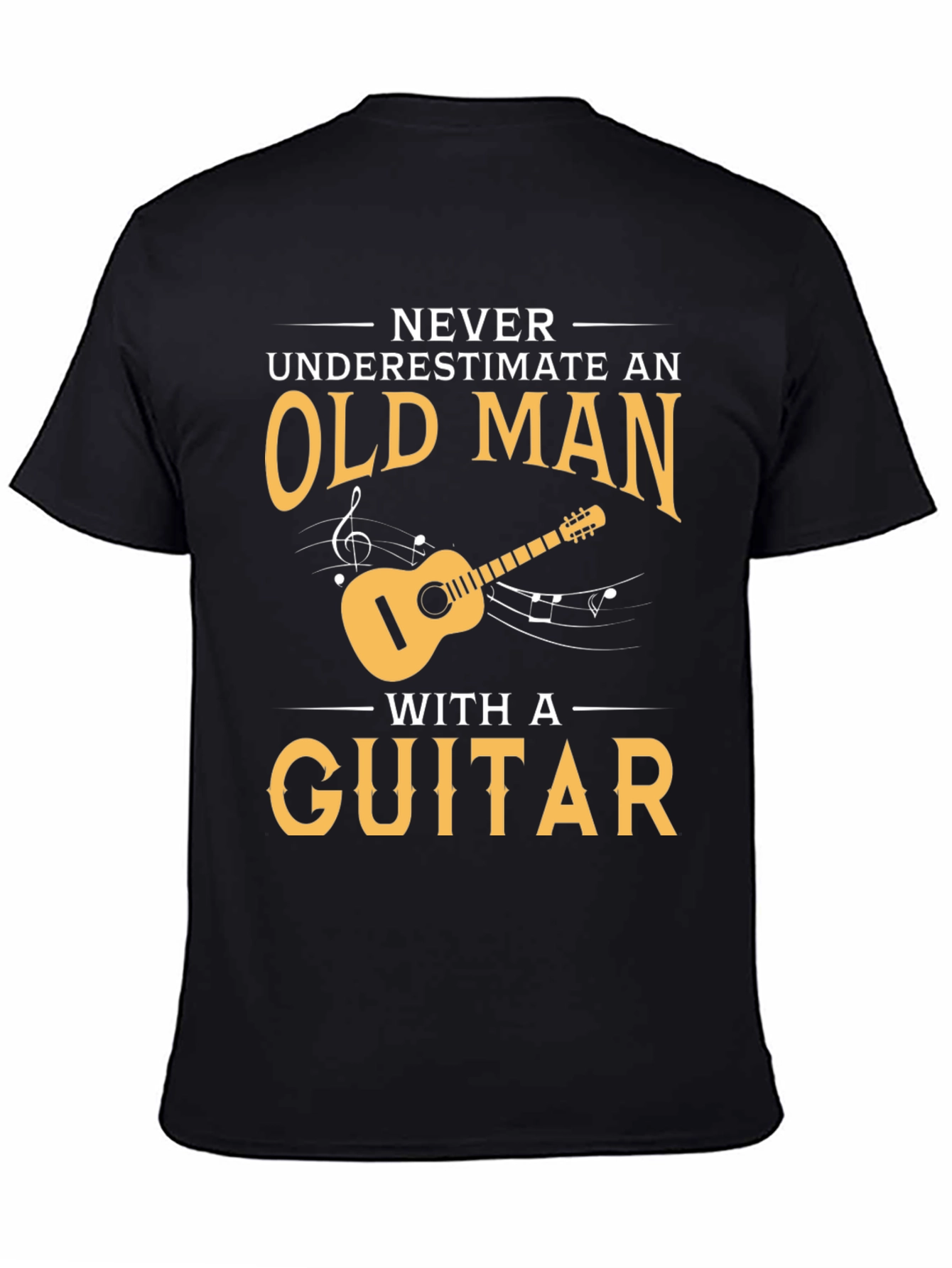 Black Old Man Guitar Player Black T-Shirt view 4