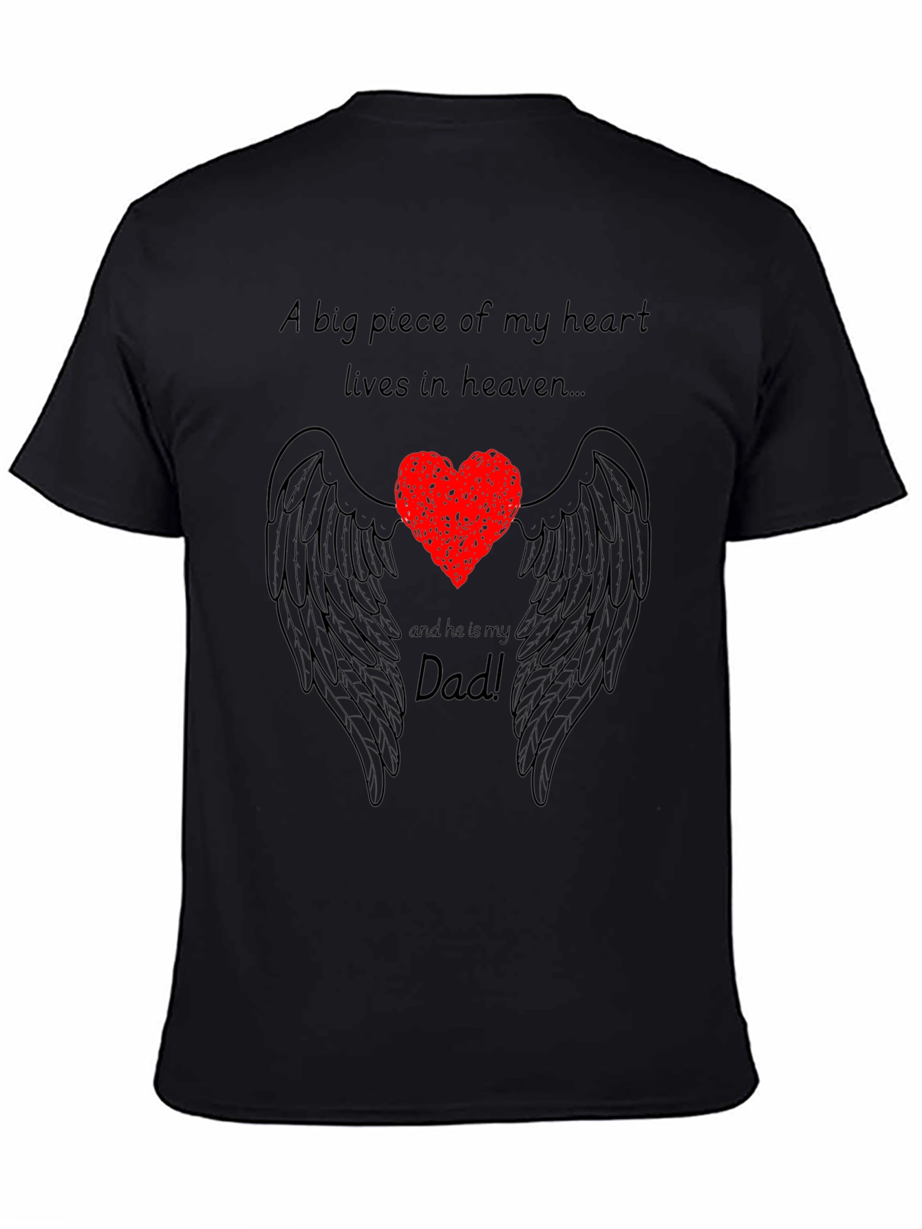Black In Loving Memory Dad T-Shirt - Heart and Wings Design view 4