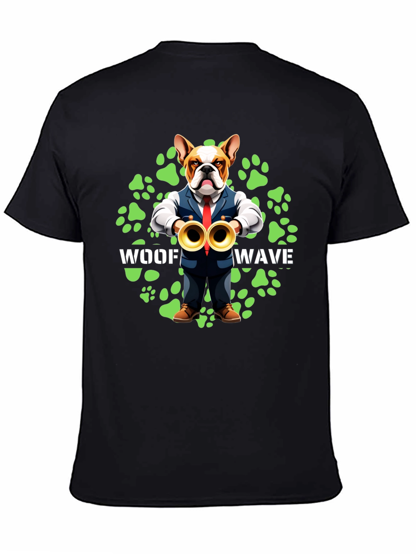 Black Woof Wave Bulldog Musician T-Shirt view 4