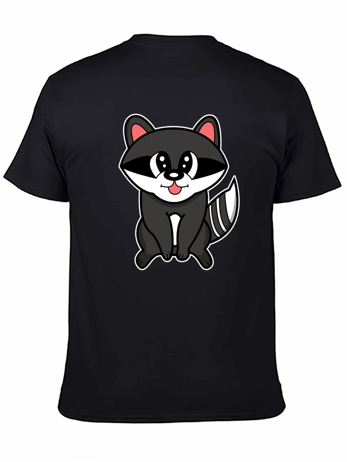 Black Cute Raccoon Cartoon Black T-Shirt view 4