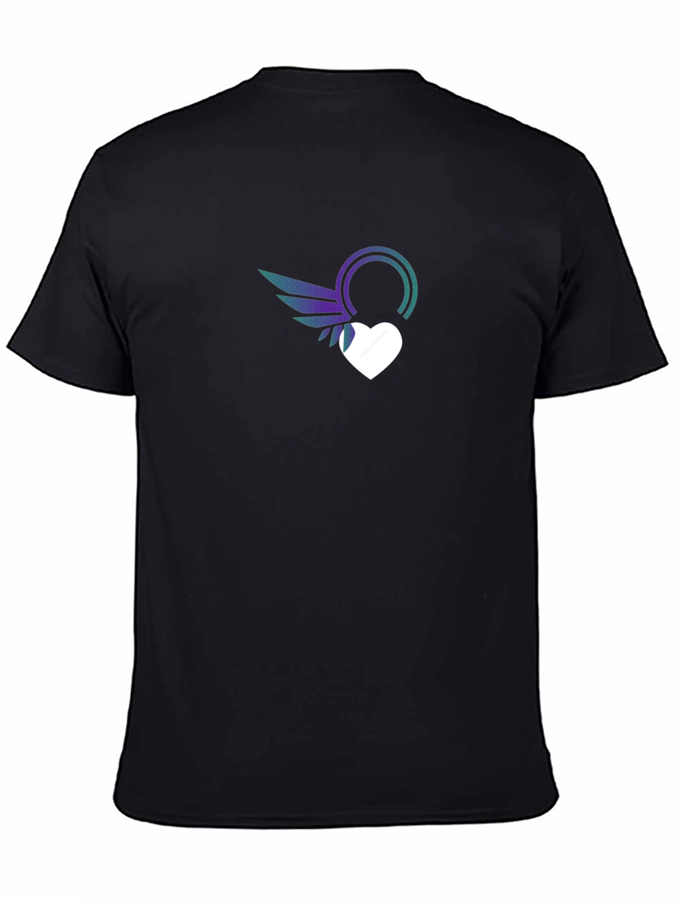 Black Stylish Black T-Shirt with Heart & Wings Graphic Print view 4