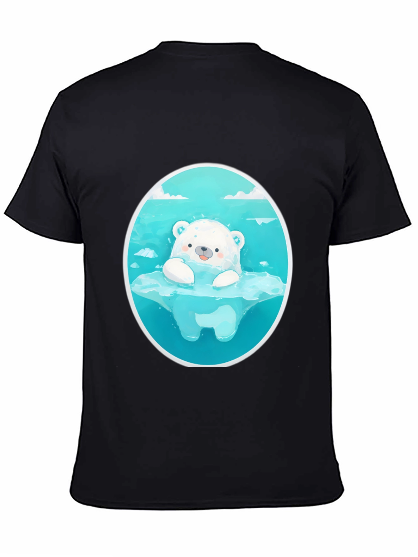 Black Cute Polar Bear Graphic Tee - Black Cotton T-Shirt view 4