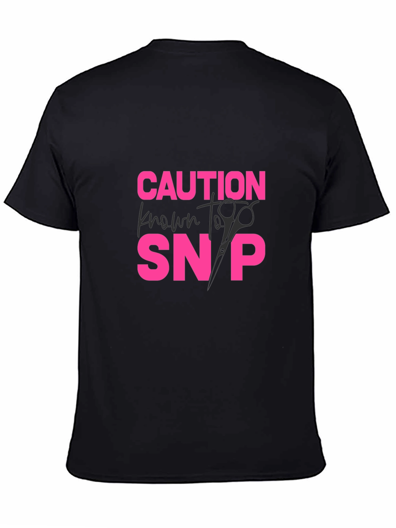 Black Caution Known to Snip T-Shirt - Hair Stylist Tee view 4