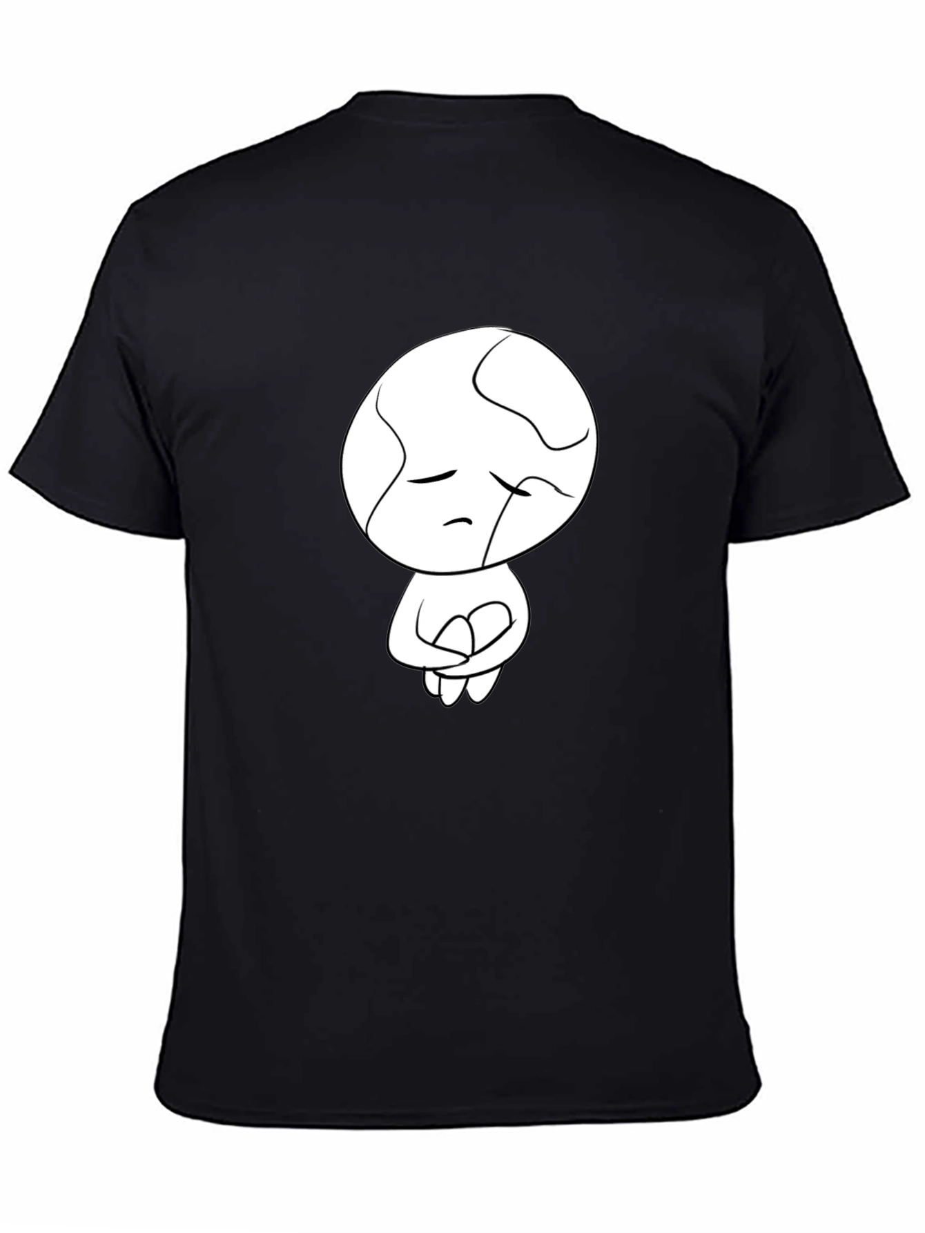 Black Unique Graphic Tee - Sad Abstract Character Print - Black view 4