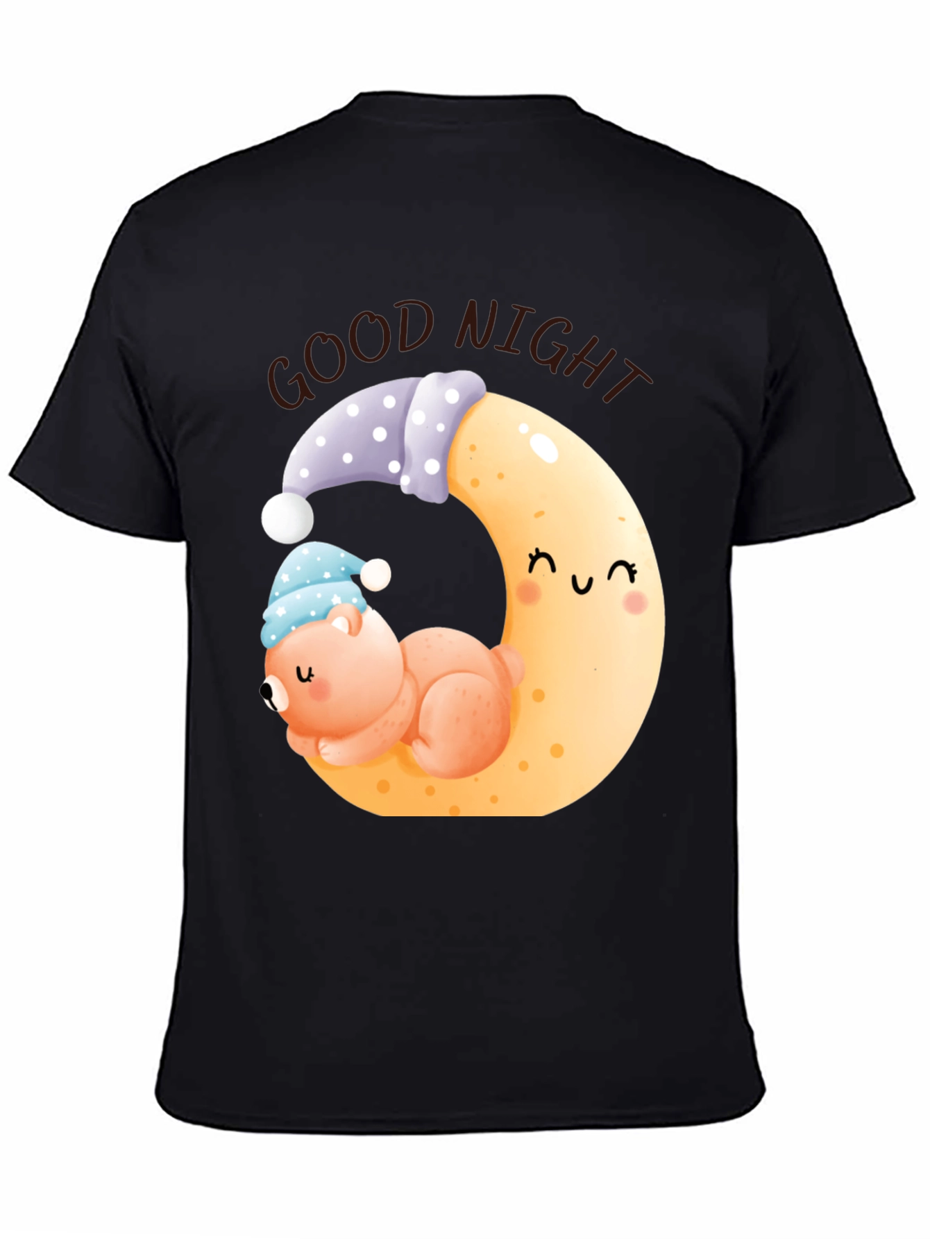 Black Good Night Bear Moon Graphic Black T-Shirt view 4