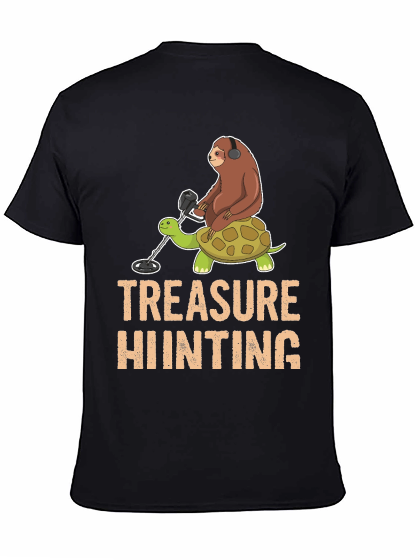 Black Treasure Hunting Sloth Riding Turtle T-Shirt view 4