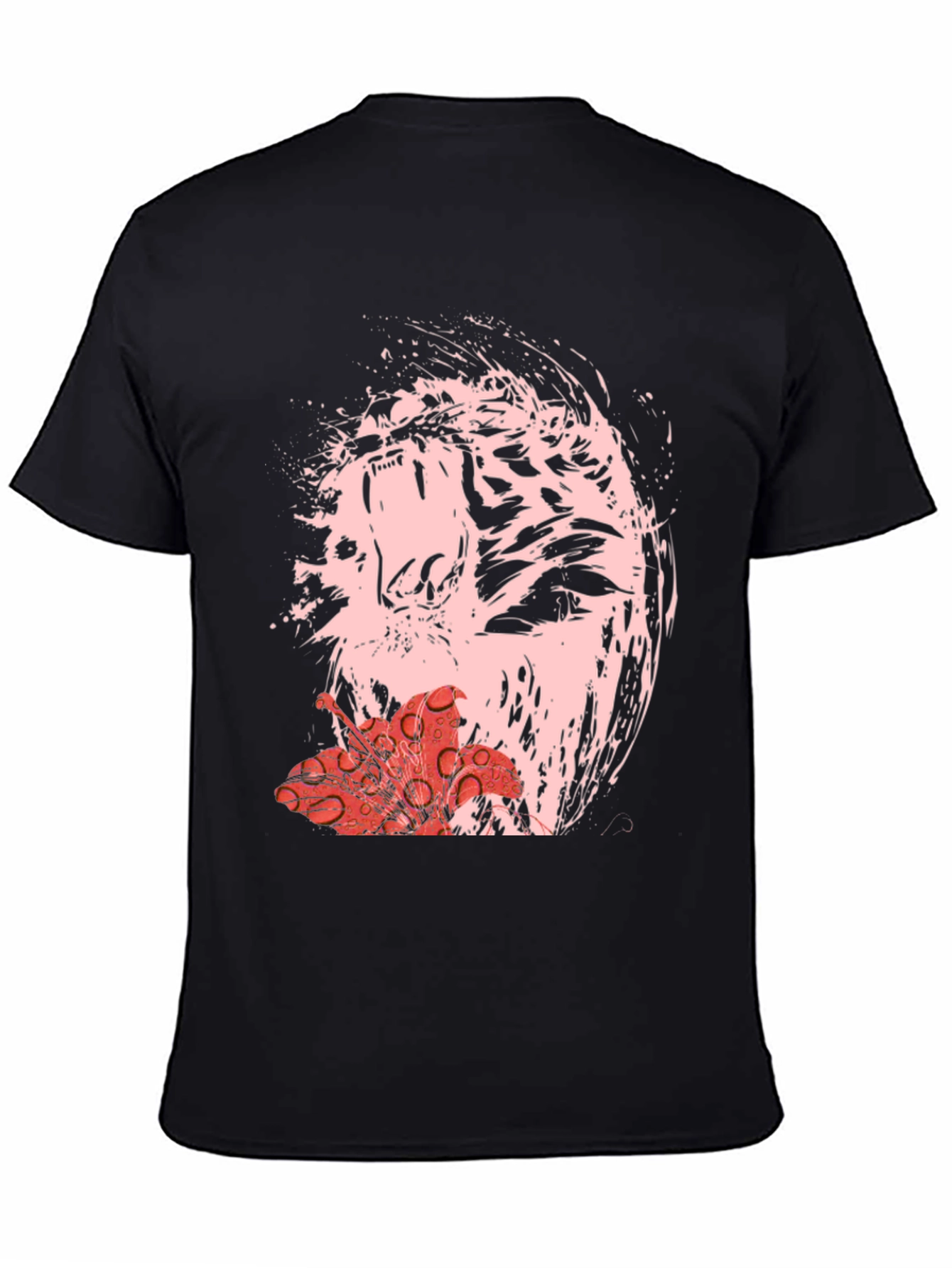 Black Abstract Tiger & Flower Graphic Black Tee view 4