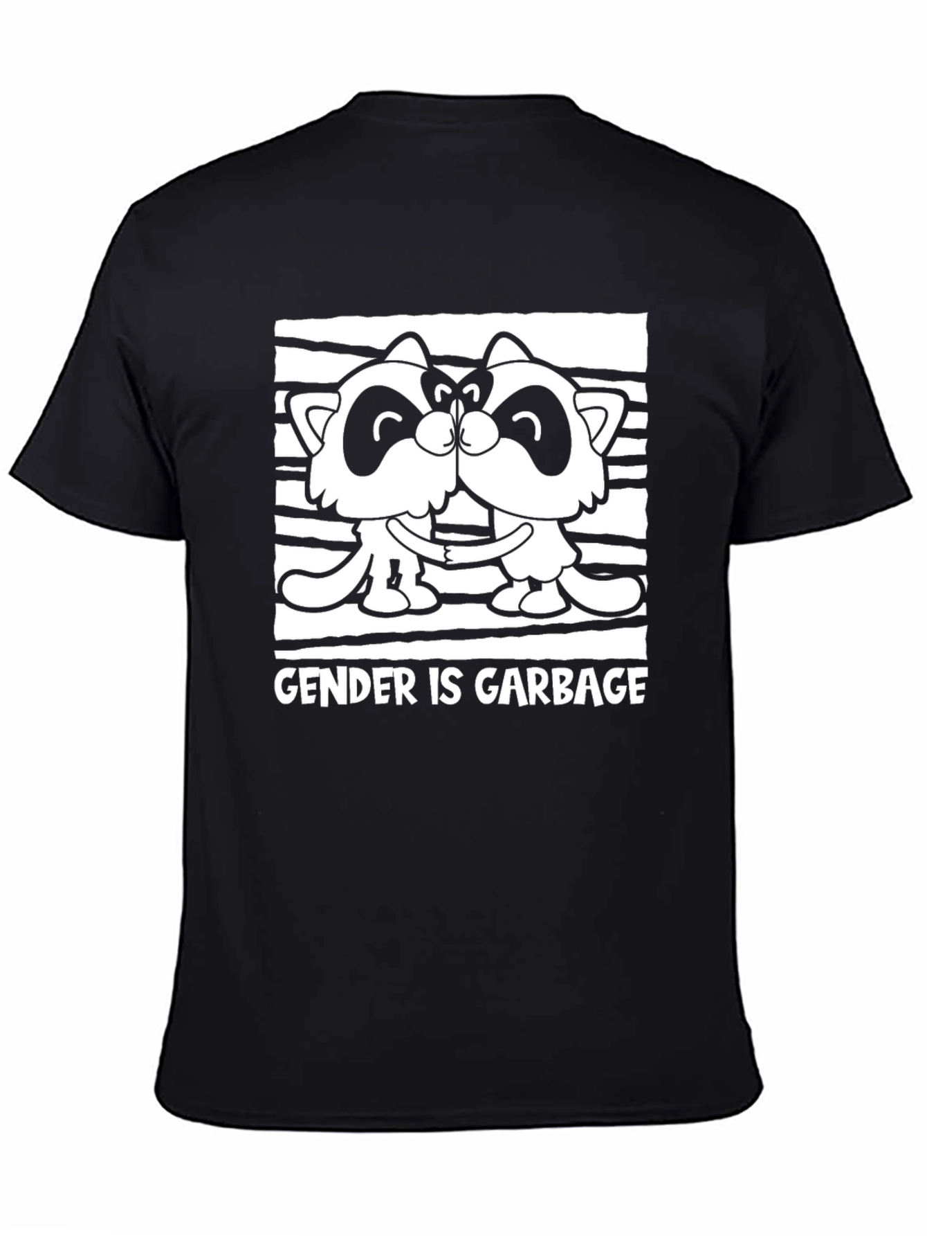 Black Gender is Garbage Raccoon Kissing Graphic Tee view 4