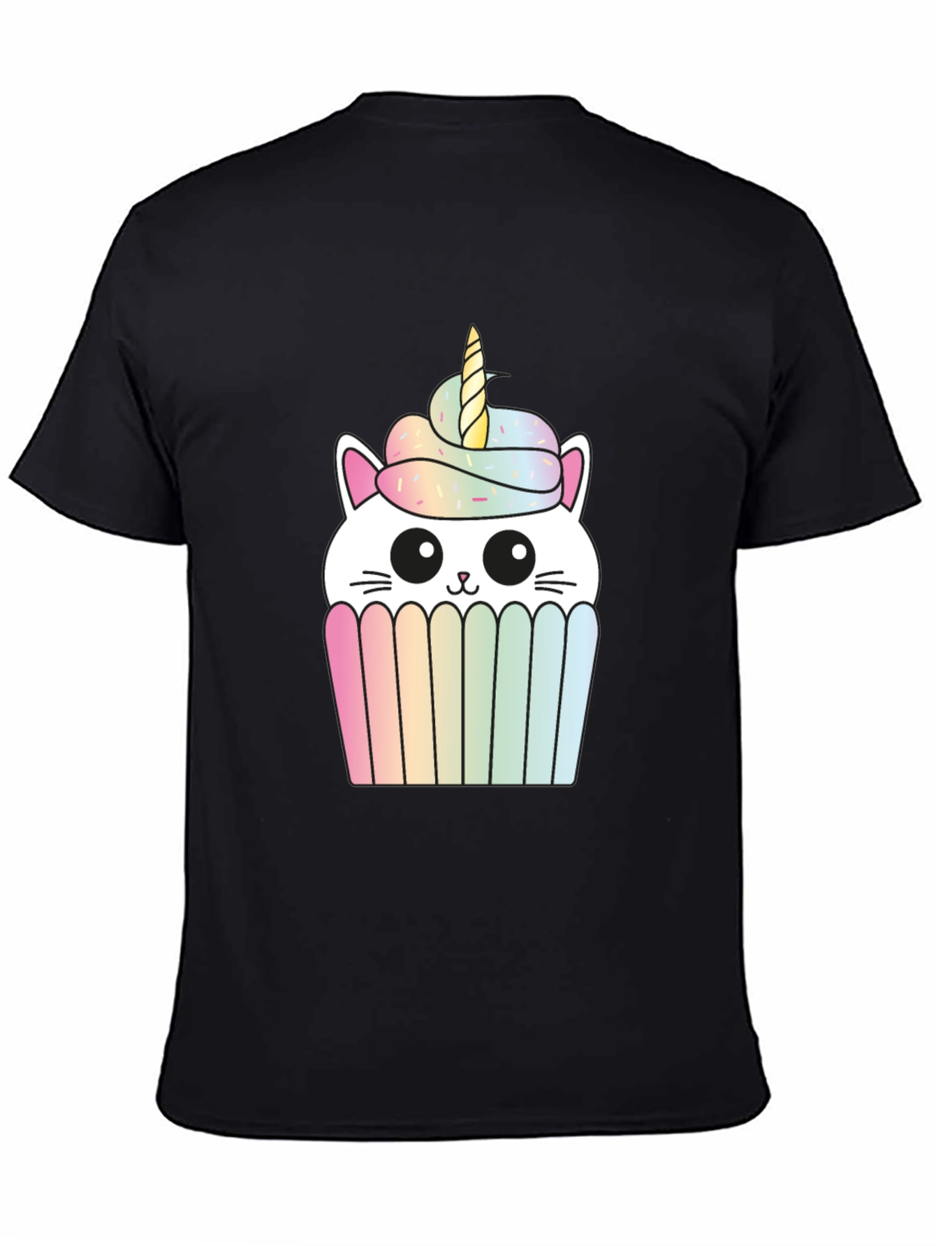 Black Unicorn Cat Cupcake Graphic Tee - Black Cotton T-Shirt view 4