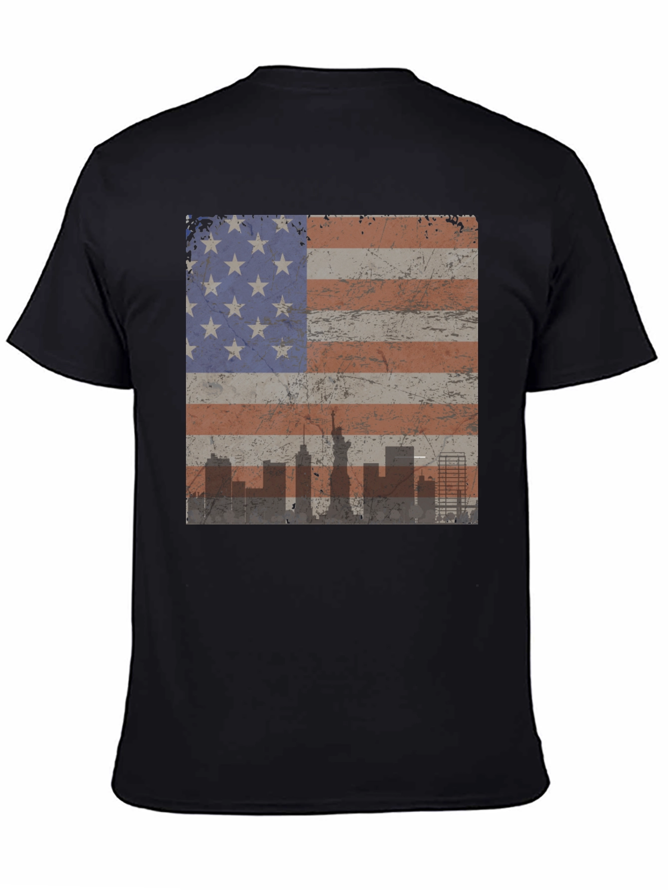 Black American Flag Skyline Graphic Tee - Patriotic Style view 4