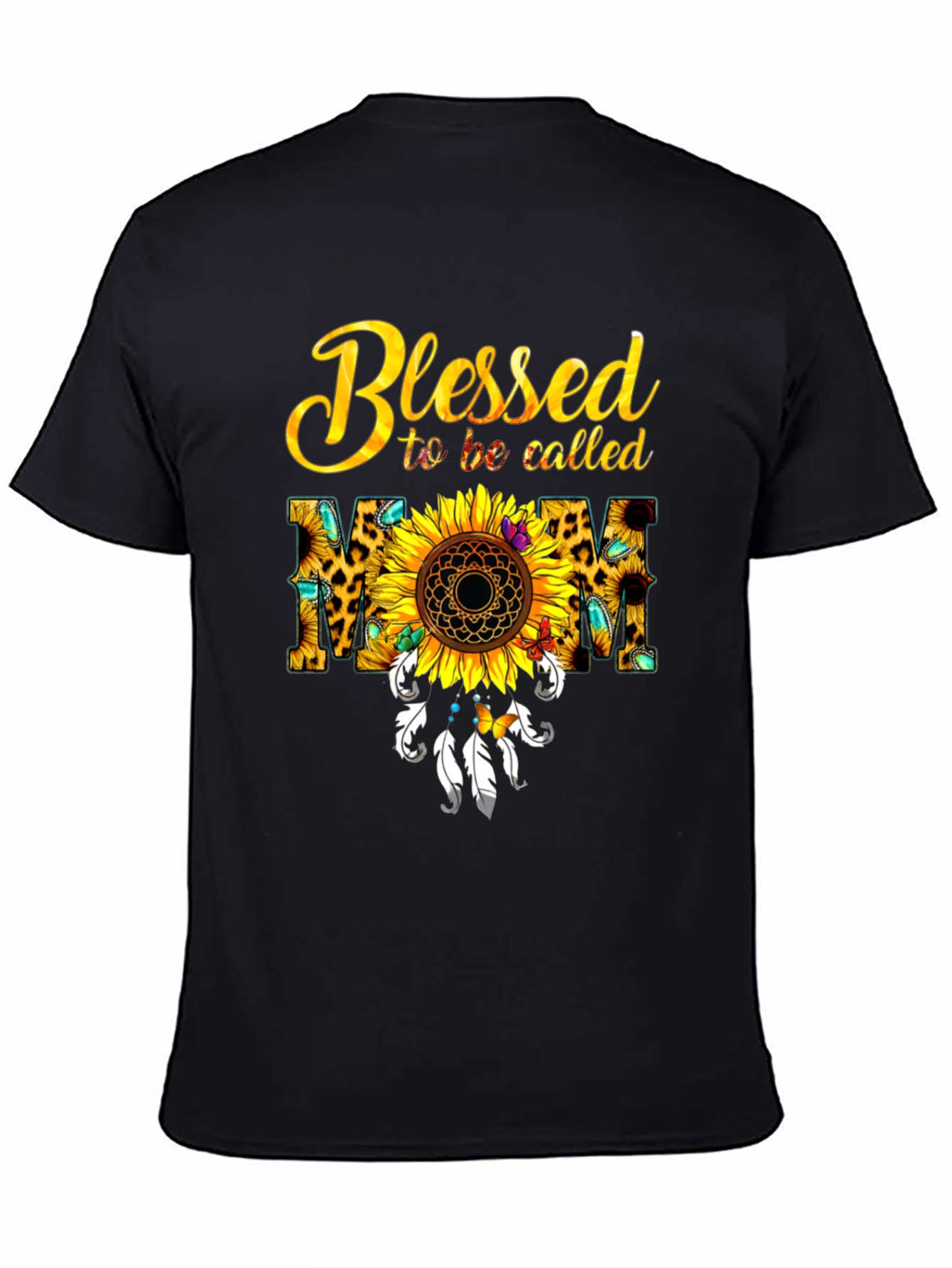 Black Blessed Mom Sunflower T-Shirt view 4