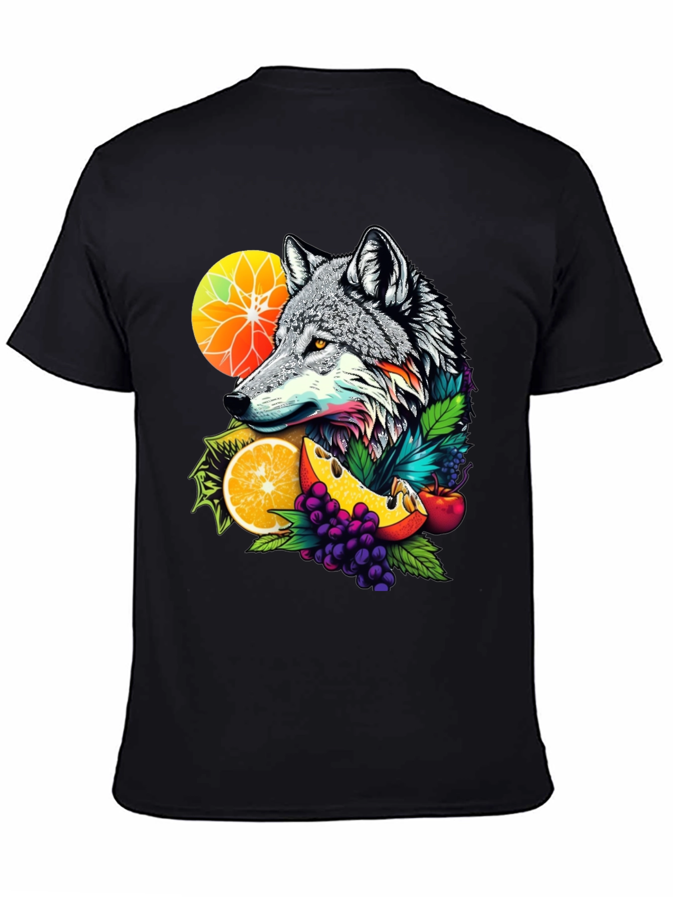 Black Wolf & Fruit Graphic Tee - Unique Design view 4