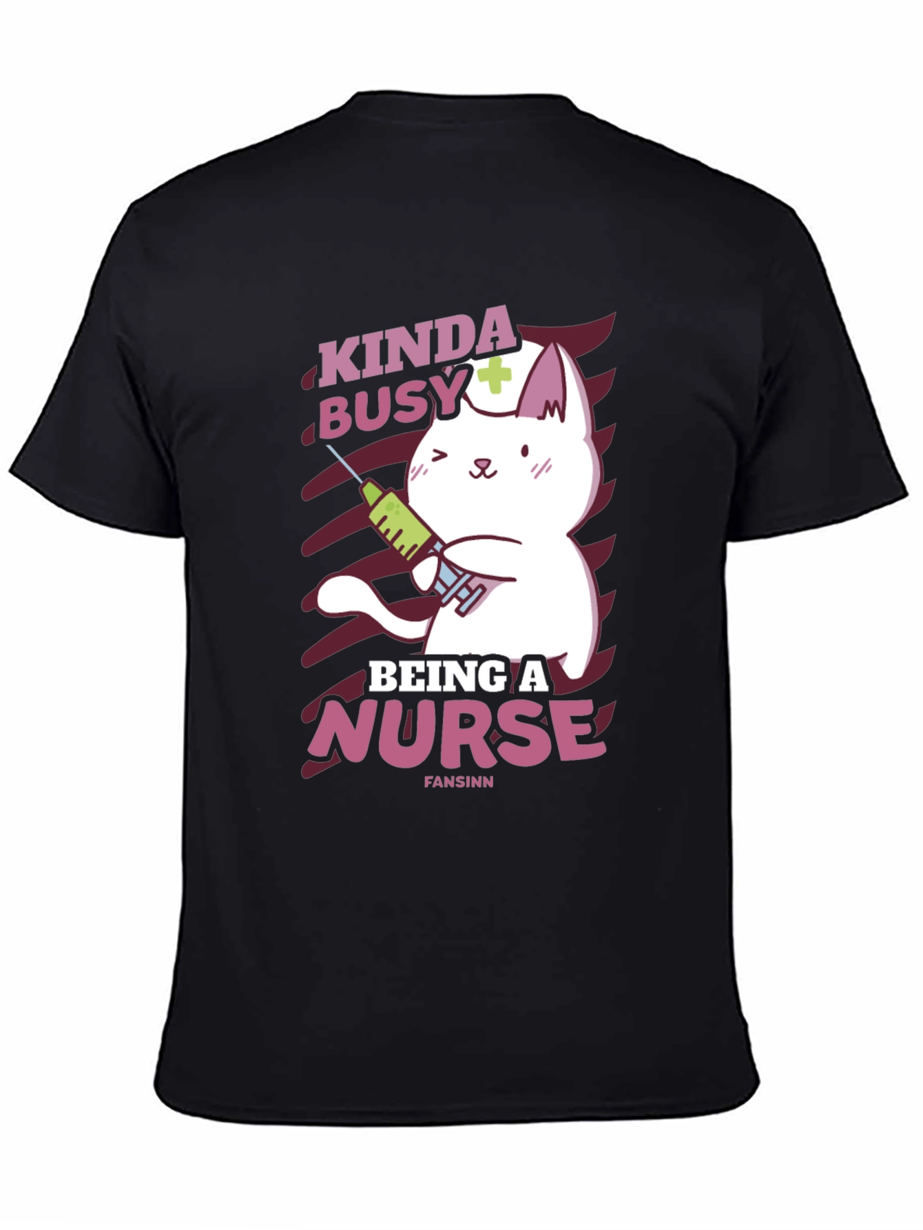 Black Kinda Busy Being a Nurse Funny Cat T-Shirt view 4