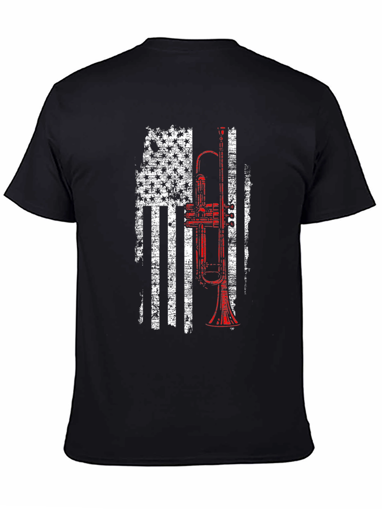 Black Trumpet American Flag Patriotic T-Shirt view 4