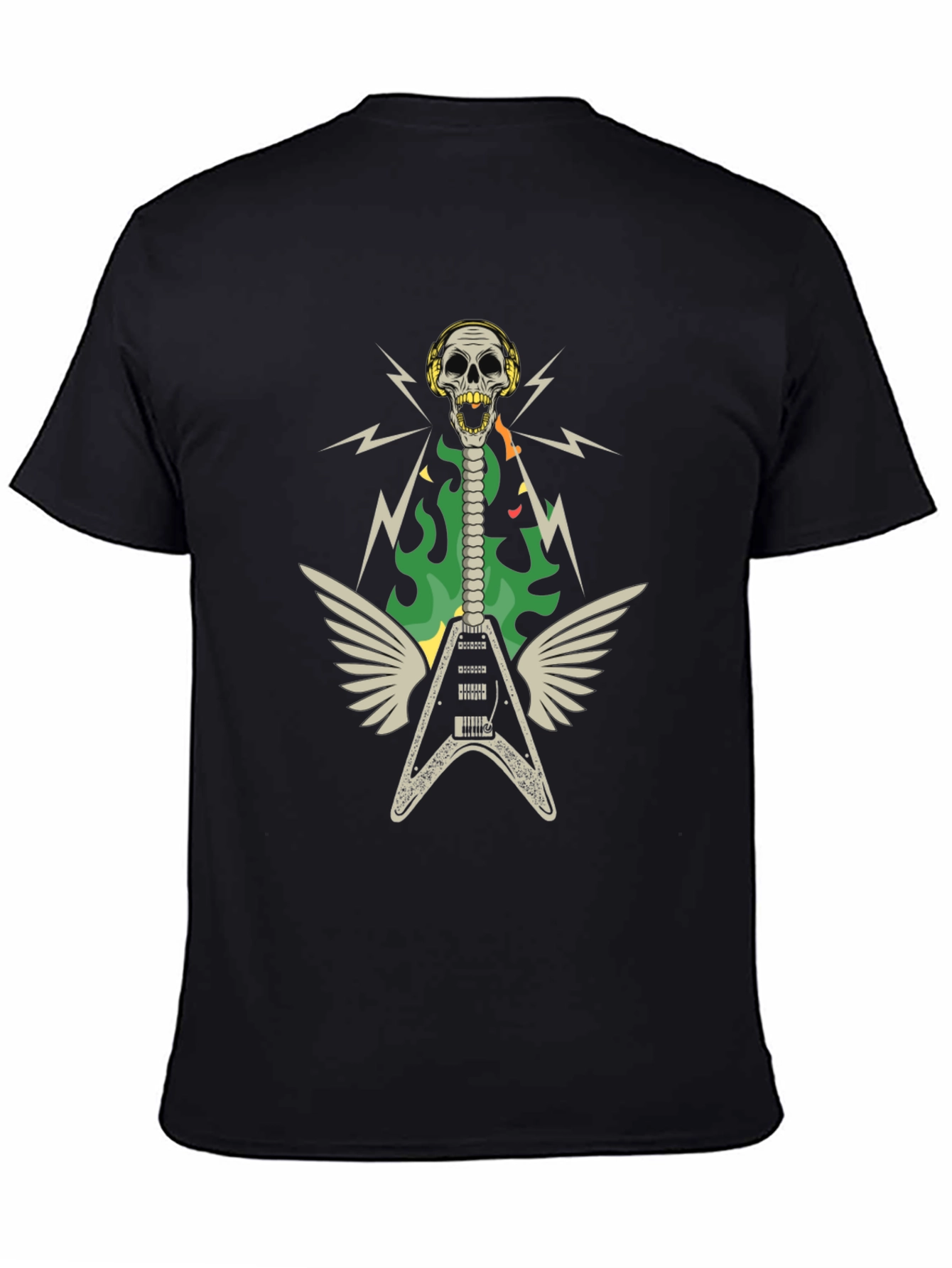 Black Skull Guitar Wings Rock Band T-Shirt view 4