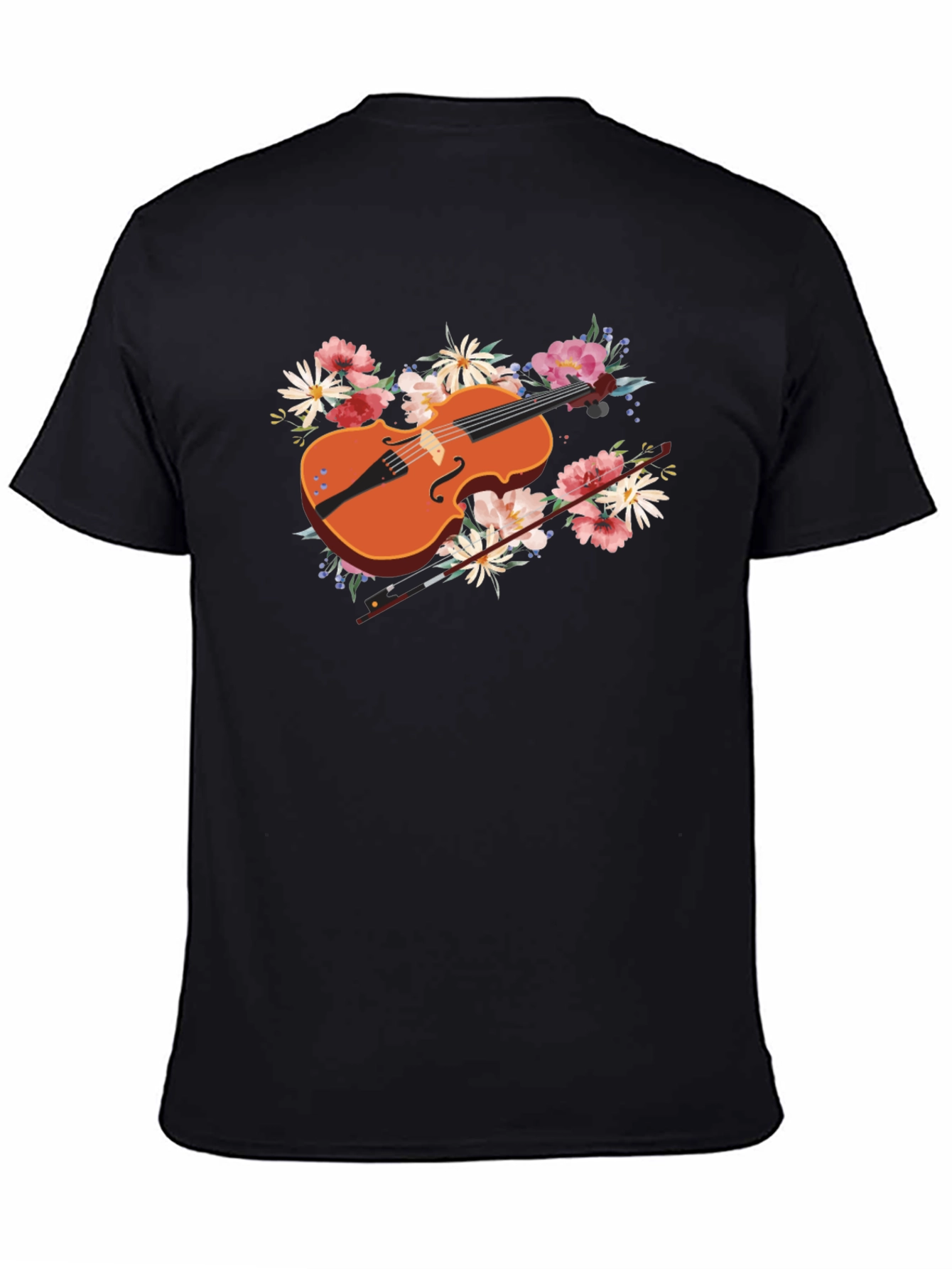Black Floral Violin Graphic Tee - Stylish Music Lover's Shirt view 4