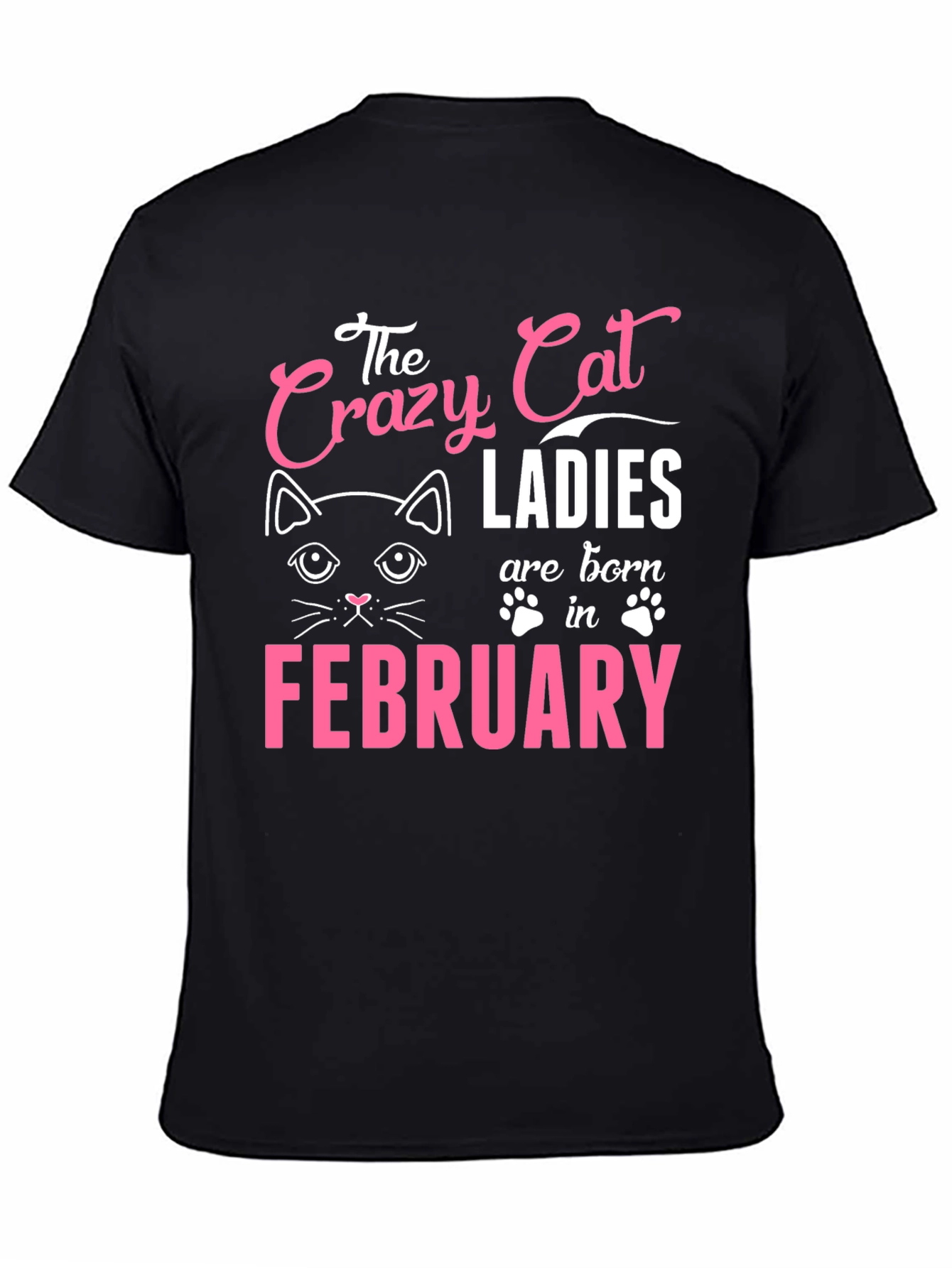 Black Crazy Cat Ladies Born in February T-Shirt view 4