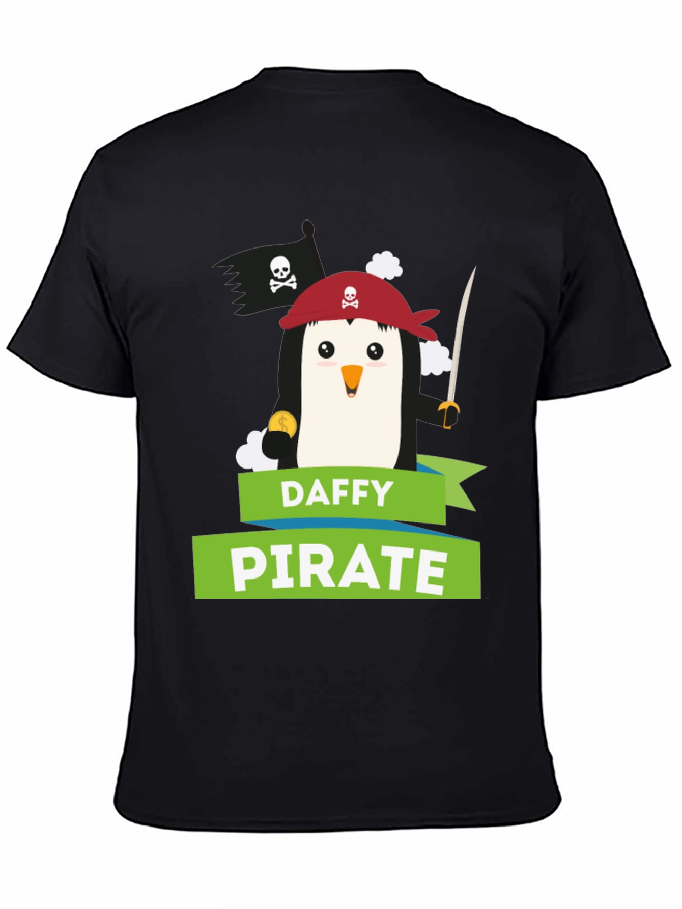 Black Daffy Pirate T-Shirt: Cute Penguin Design view 4