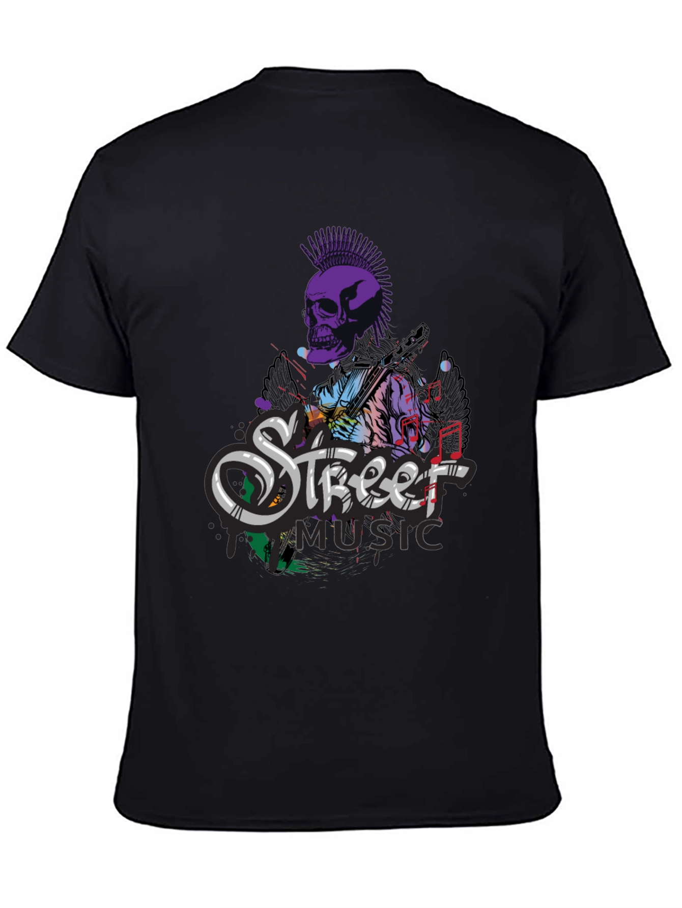 Black Street Music Skull Graphic Tee - Black Cotton T-Shirt view 4