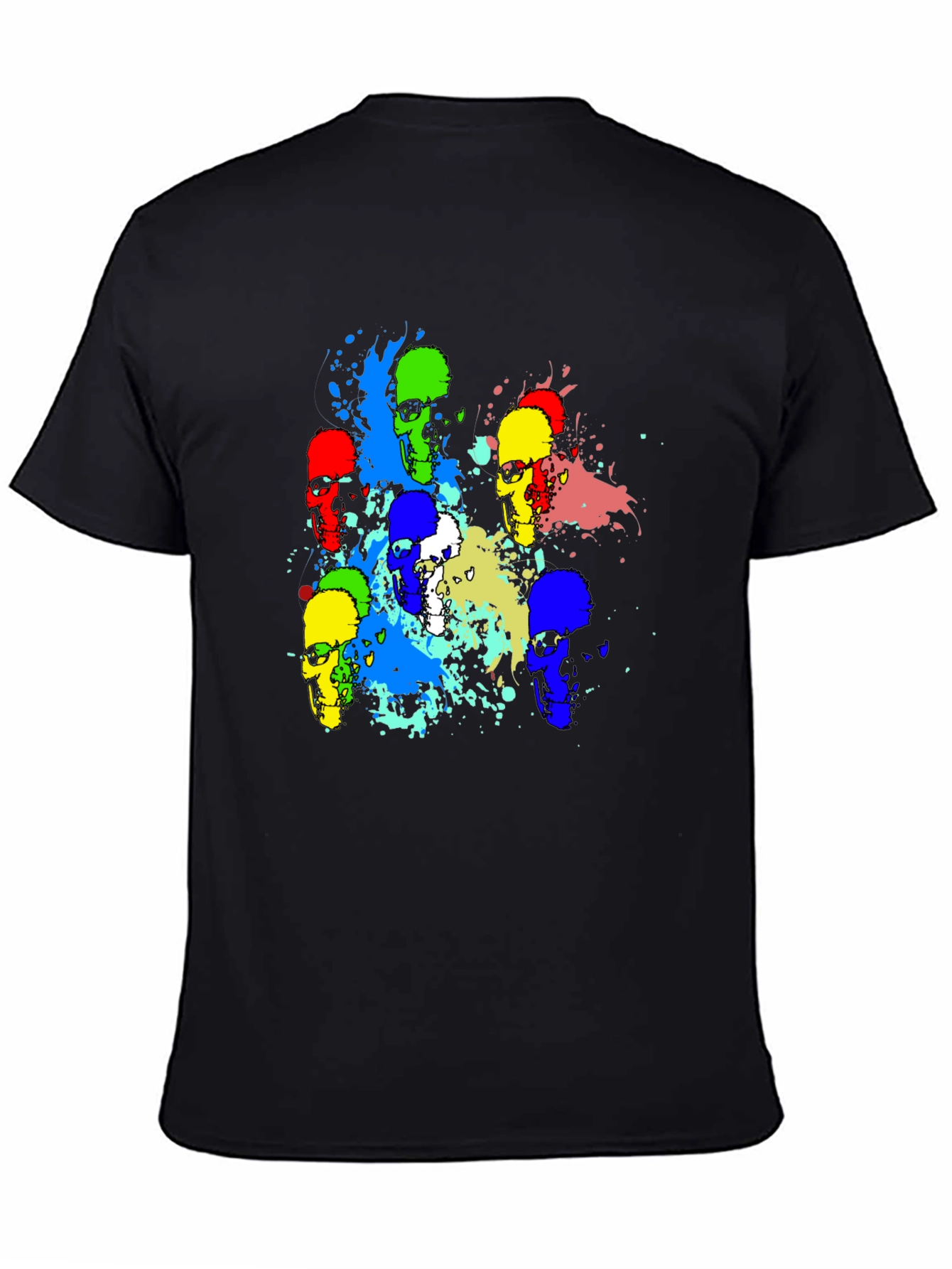 Black Colorful Skull Graphic Print T-Shirt view 4