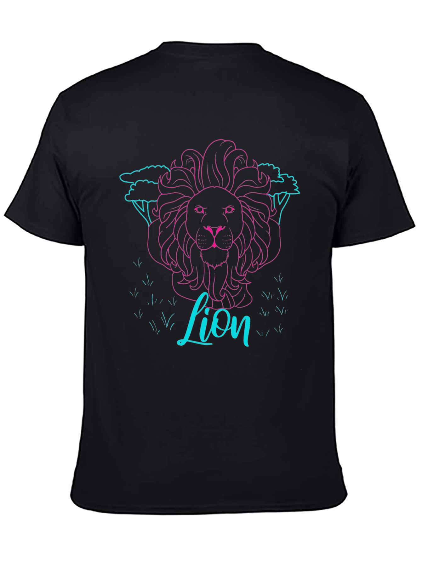 Black Neon Lion Graphic Tee - Black Cotton T-Shirt view 4