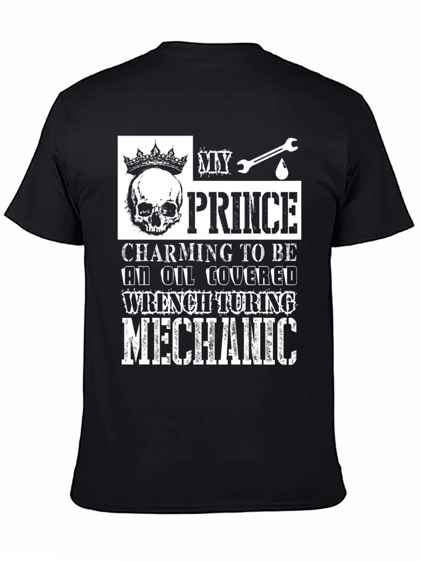 Black My Prince Mechanic T-Shirt - Oil Covered Wrench Turning view 4
