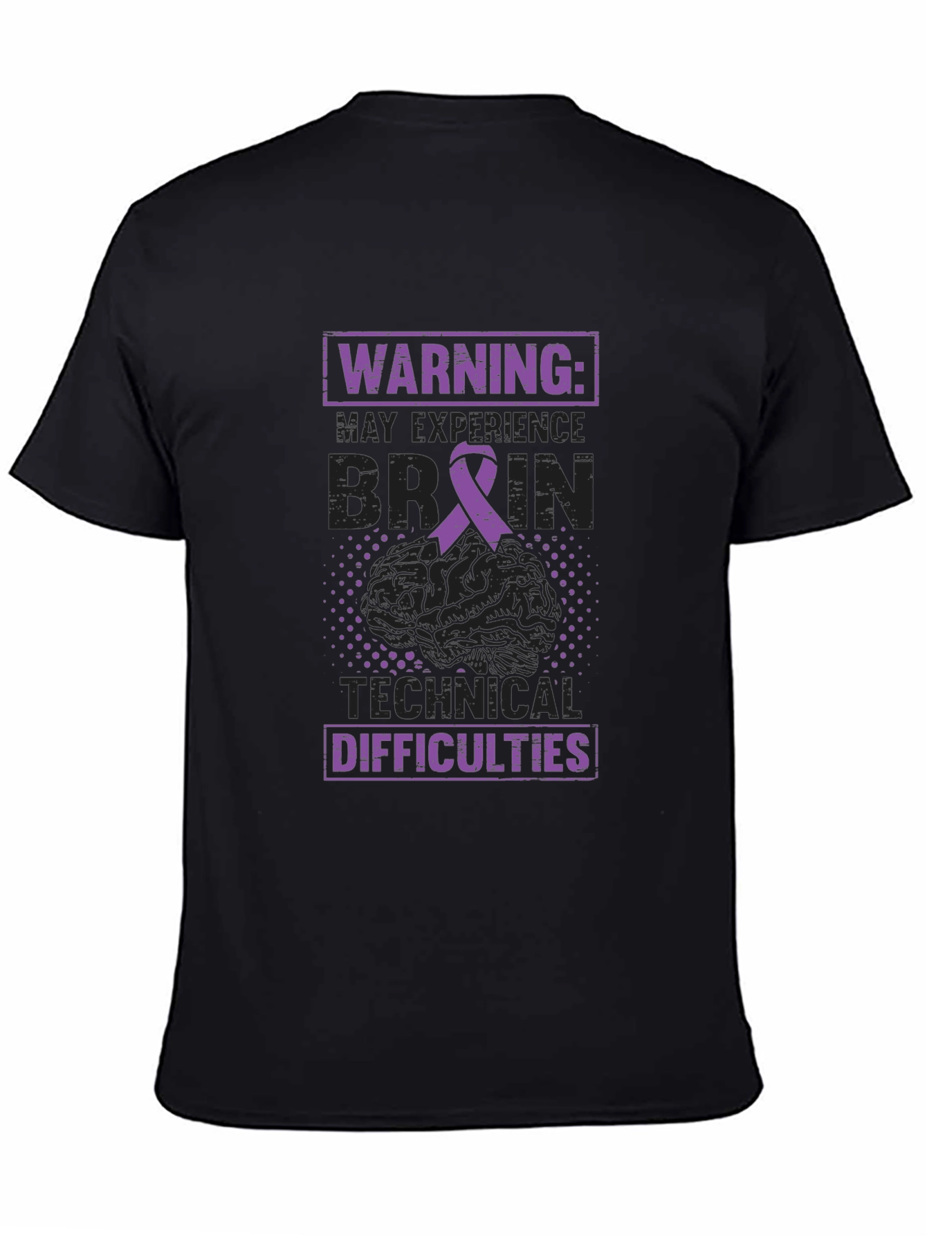 Black Warning Brain Technical Difficulties Awareness Tee view 4