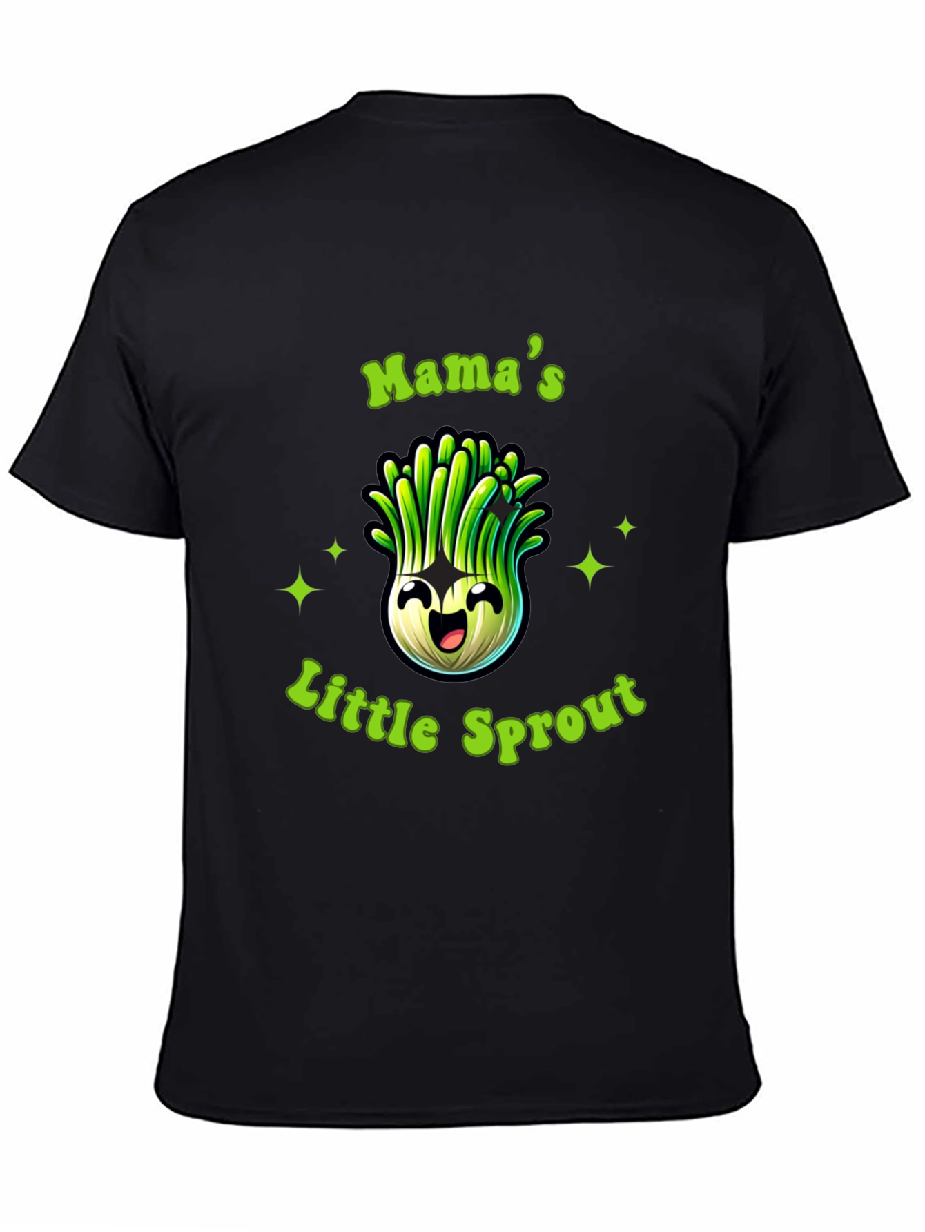 Black Mama's Little Sprout Black T-Shirt - Cute Onion Cartoon view 4