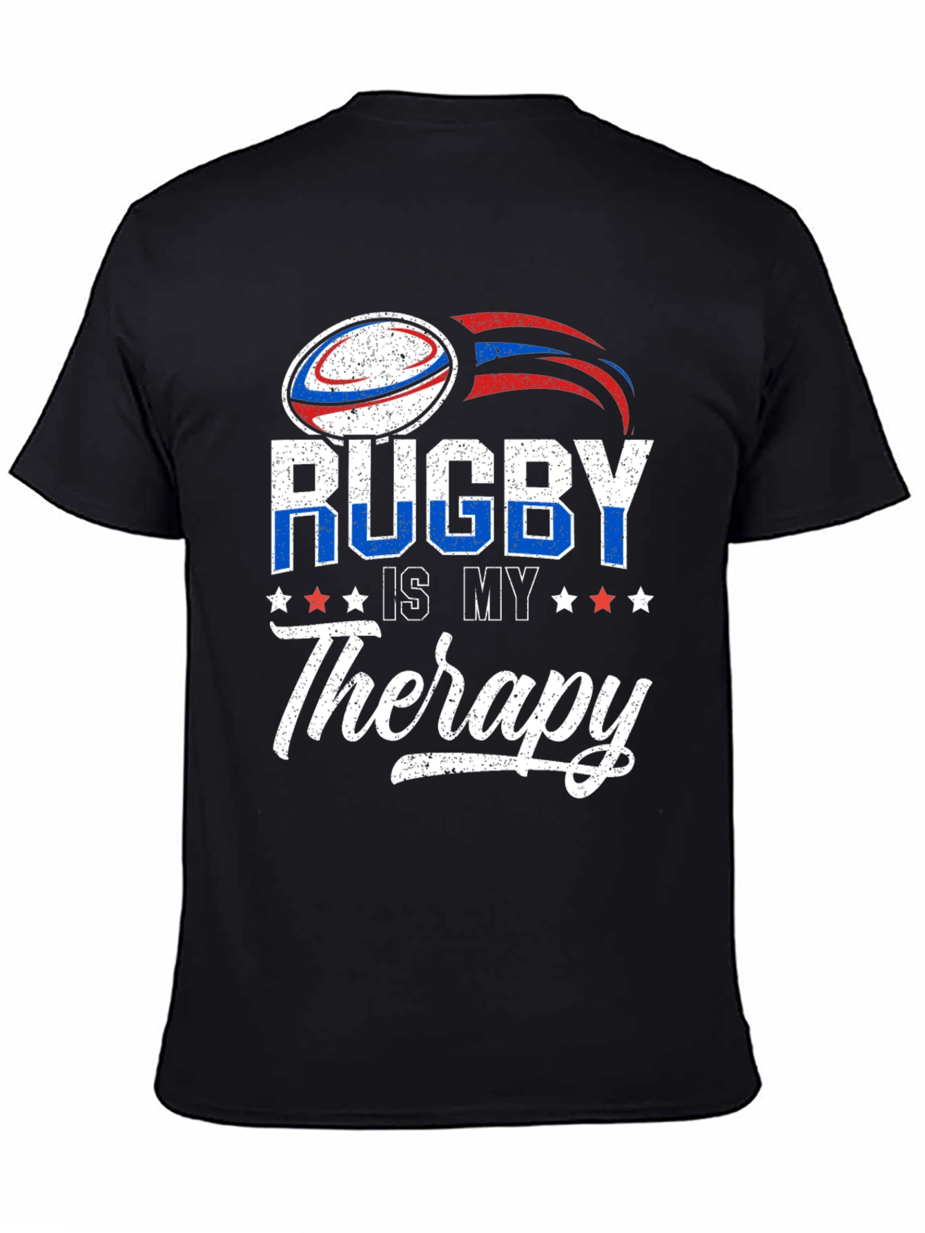 Black Rugby Is My Therapy Graphic T-Shirt view 4
