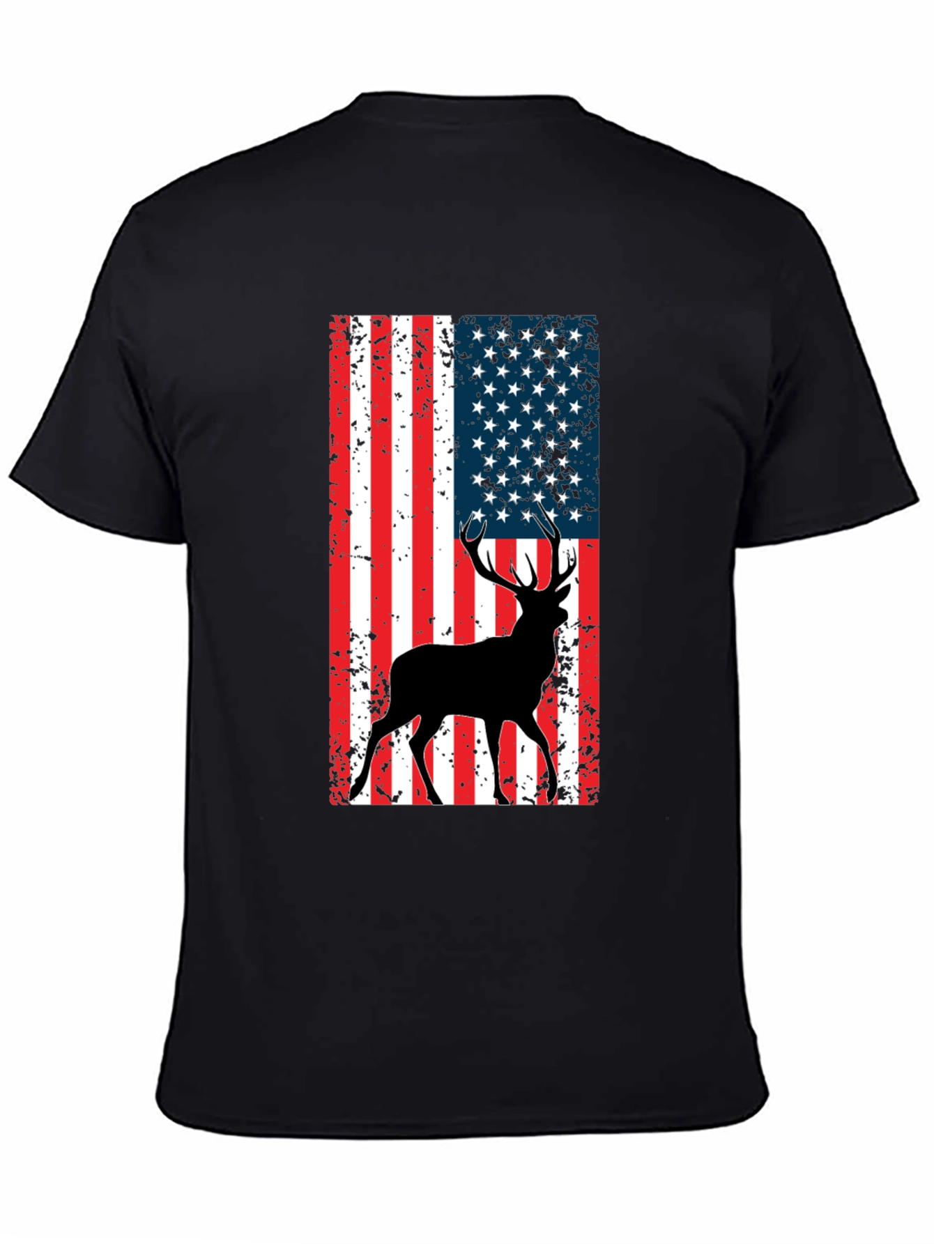 Black American Flag Deer Graphic Tee - Black view 4