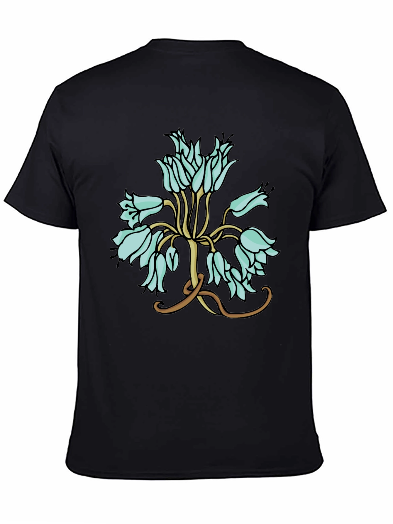 Black Floral T-Shirt - Artistic Flower Design view 4