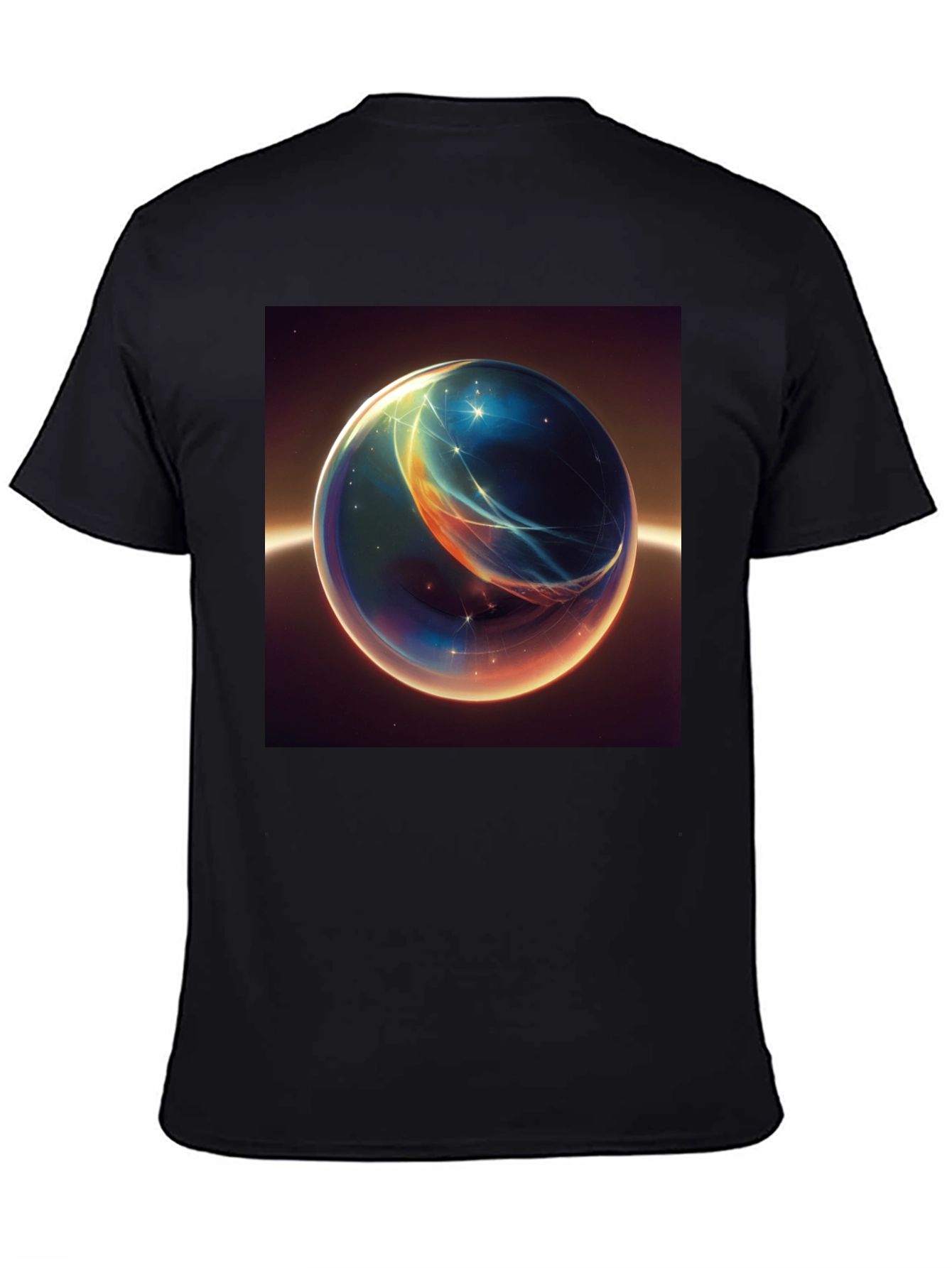 Black Abstract Space Orb Graphic T-Shirt view 4