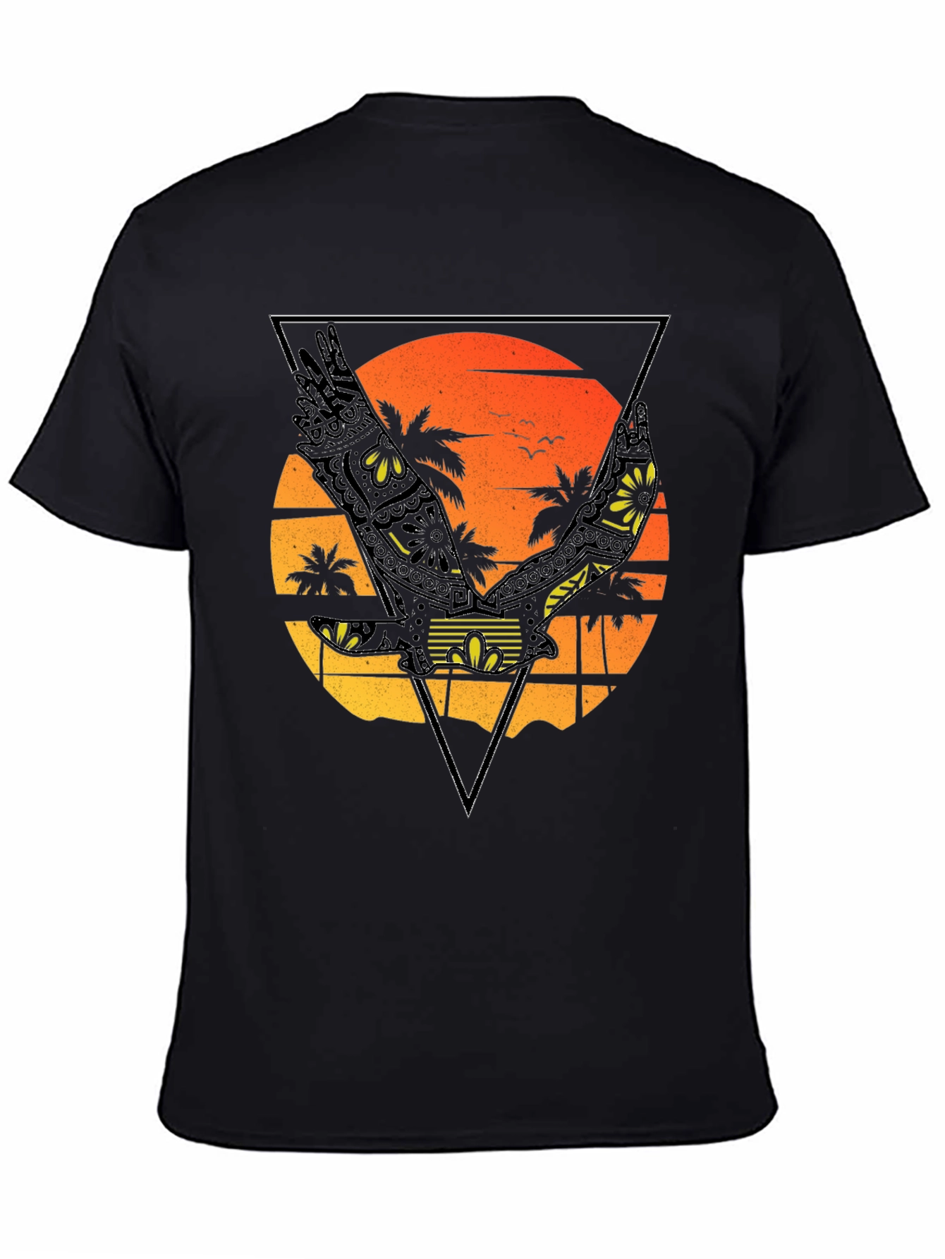 Black Sunset Beach Eagle Graphic T-Shirt view 4