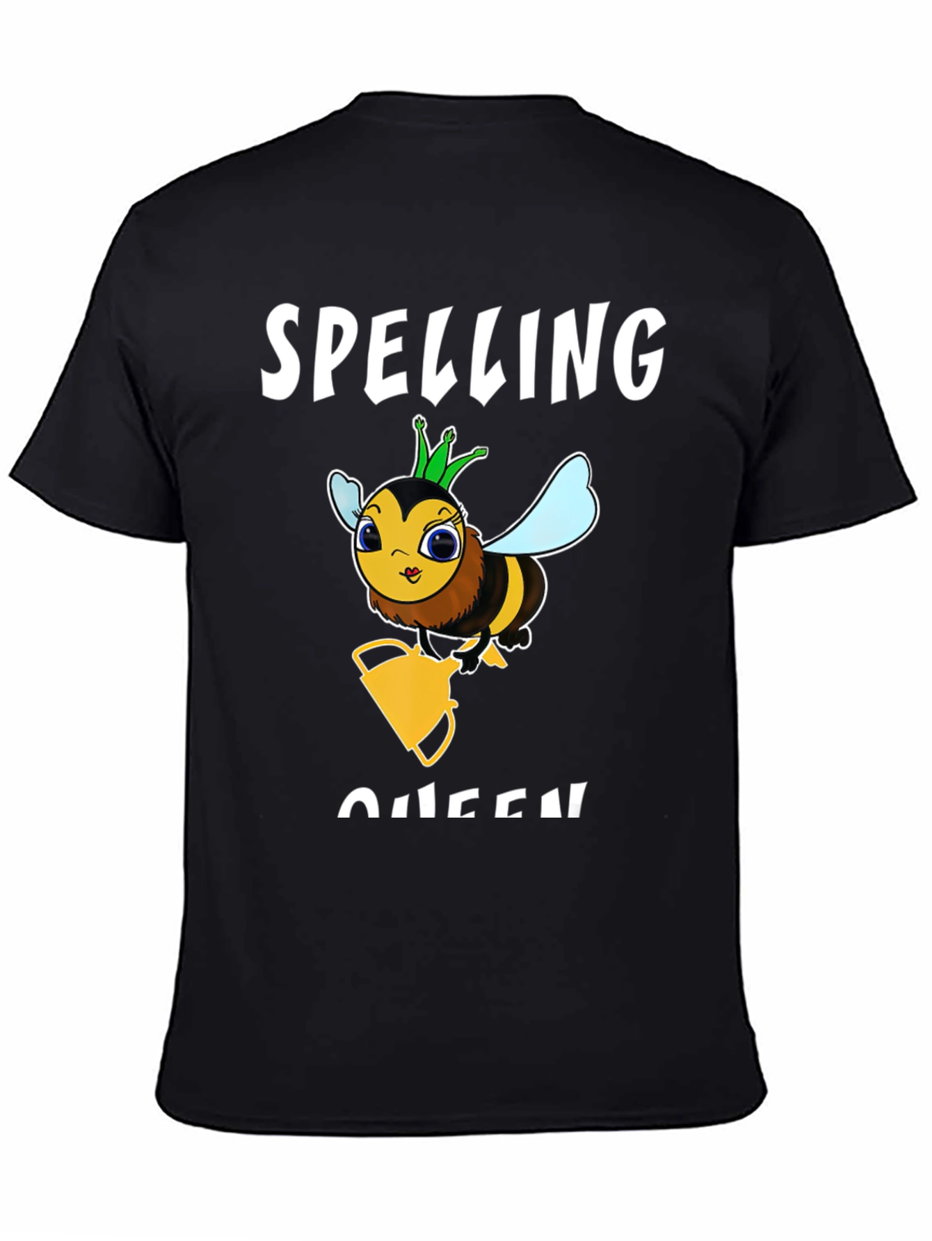 Black Spelling Bee Queen Graphic T-Shirt - Black Cotton Tee view 4