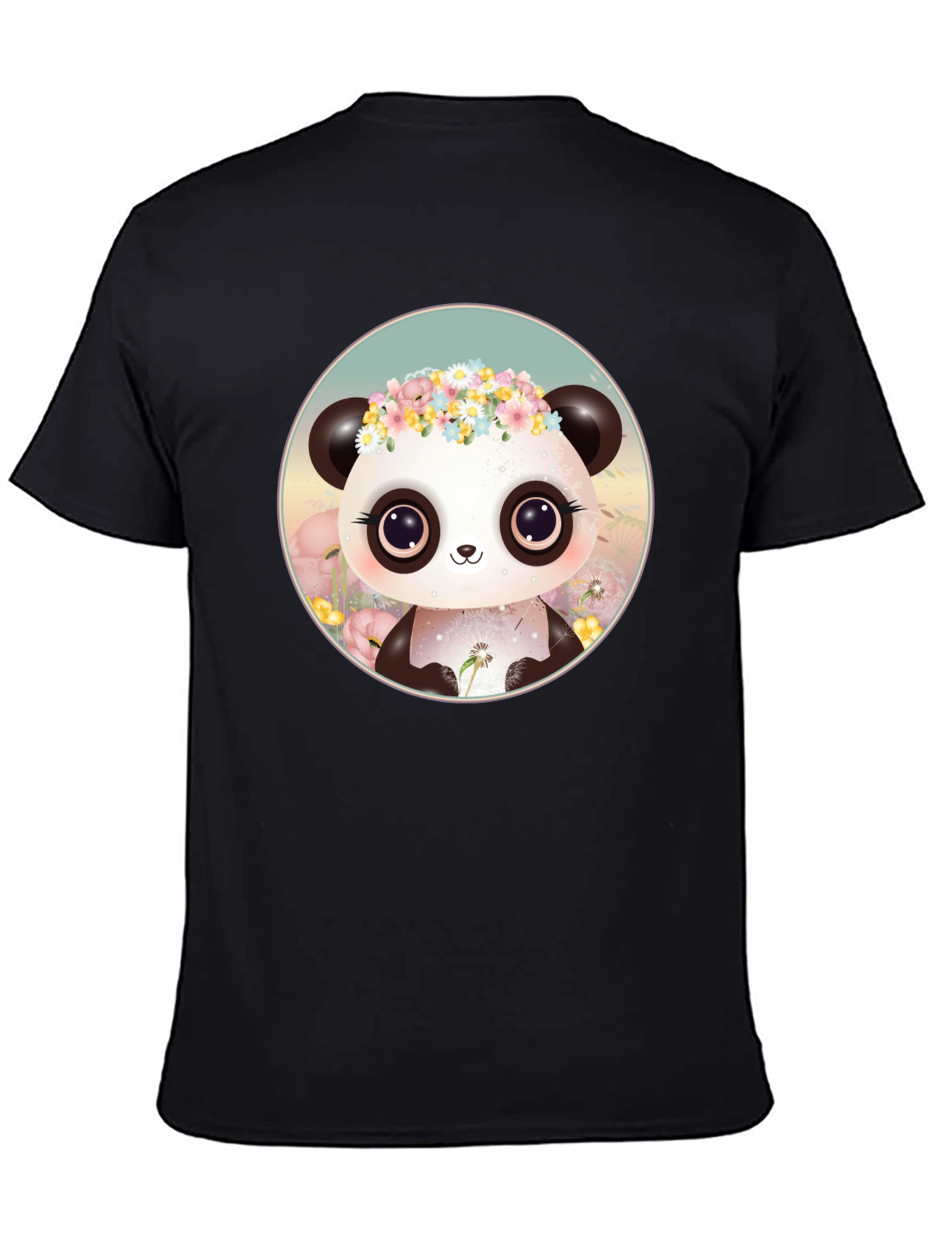 Black Cute Panda Flower Crown Graphic Tee view 4
